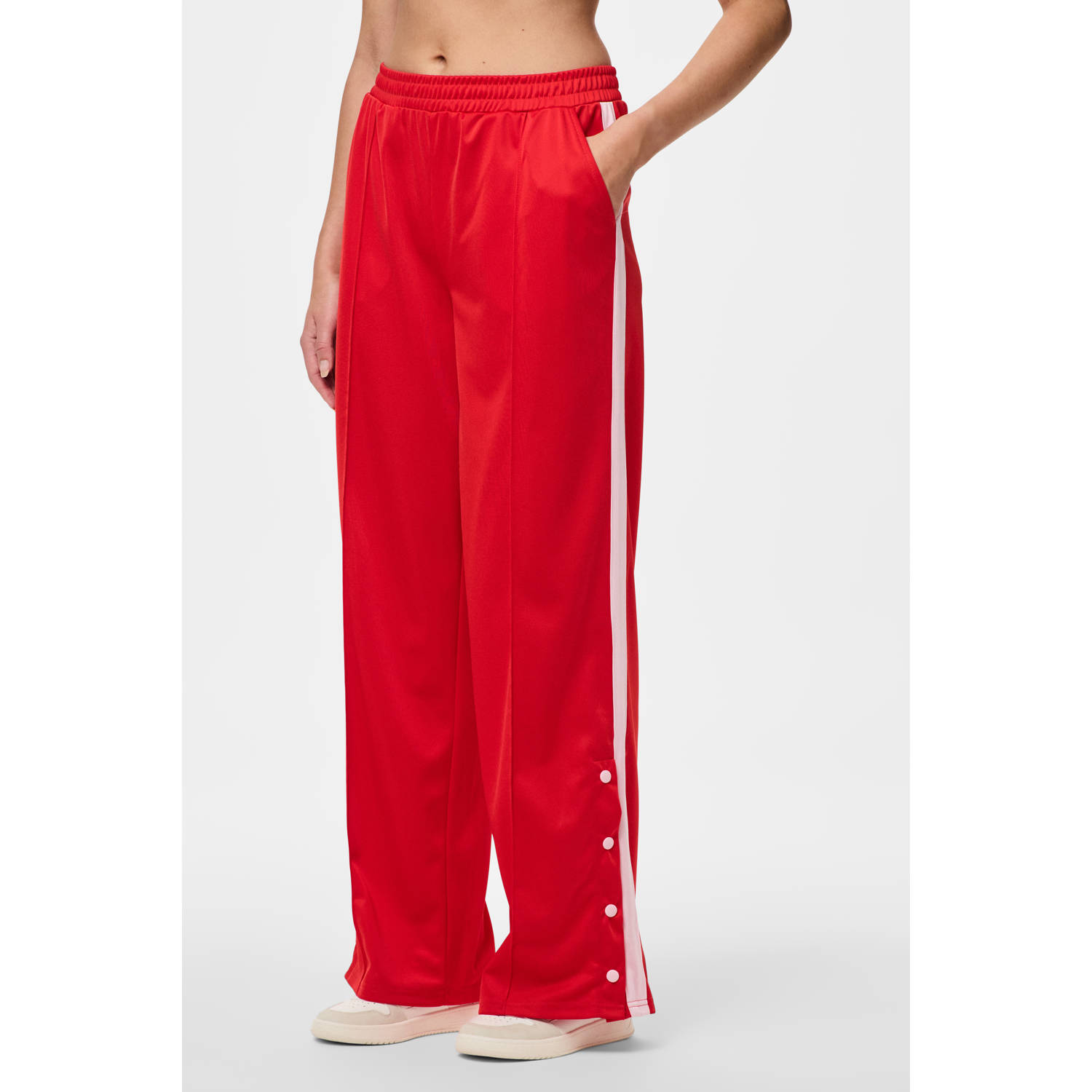 PIECES gestreepte loose fit broek PCGRACE rood roze