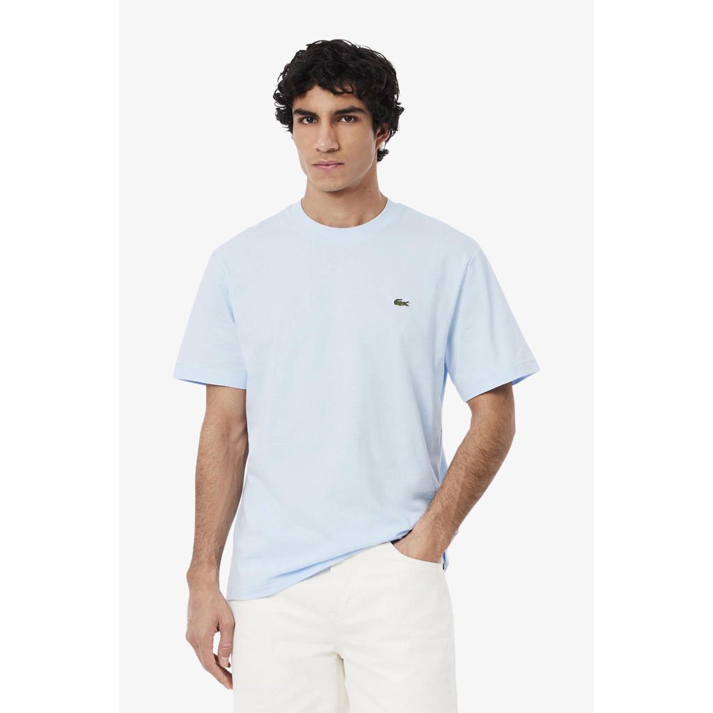 Lichtblauwe heren Lacoste T-shirt van katoen met logo dessin, korte mouwen en ronde hals