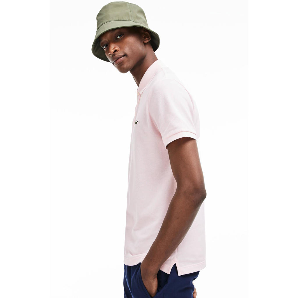 Lichtroze heren Lacoste slim polo van katoen met effen, korte mouwen en pique