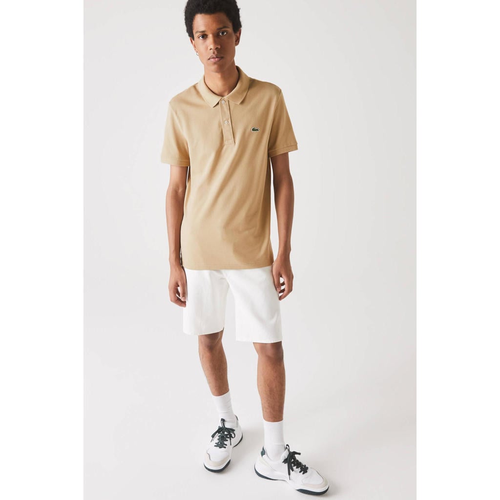 Beige heren Lacoste slim polo van katoen met effen en korte mouwen