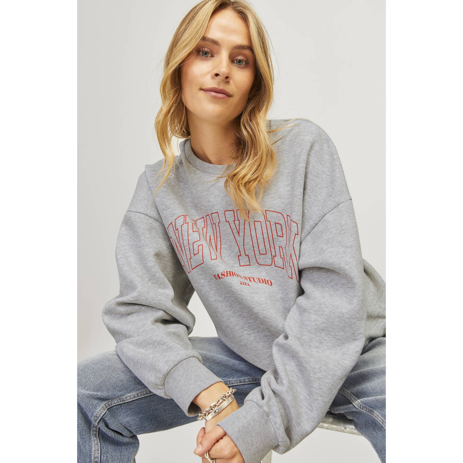 Jack & jones Merle Crew Sweatshirt Lichtgrijs Melange Gray Dames