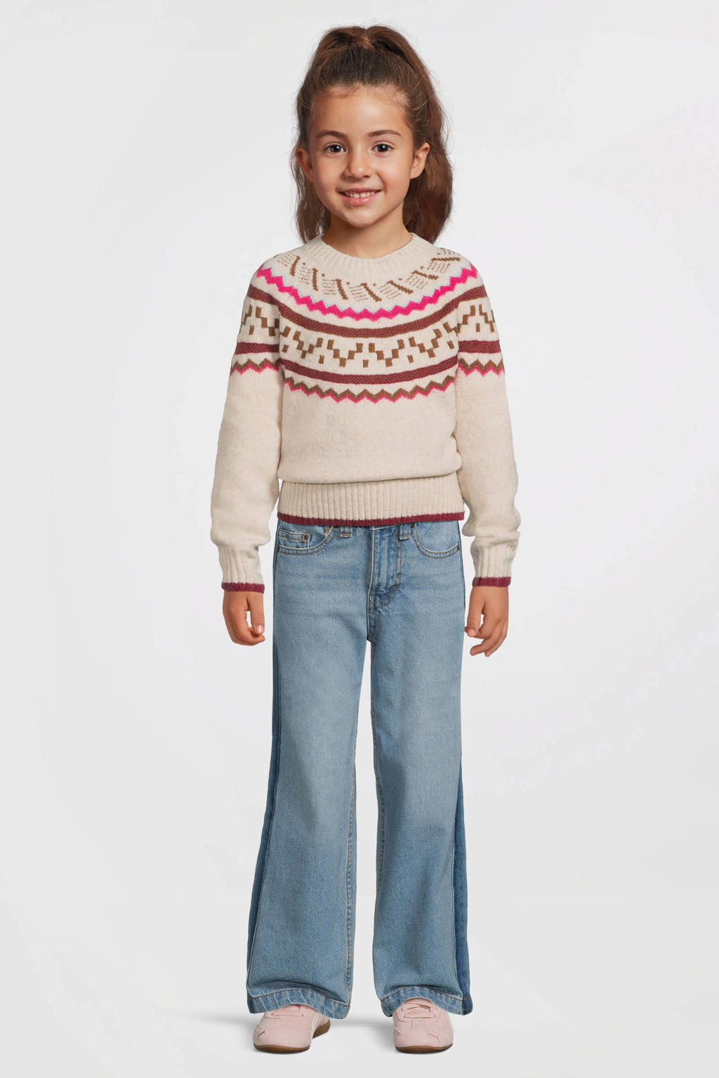 Blauwe meisjes Me & My Monkey wide leg jeans van katoen met rits- en knoopsluiting