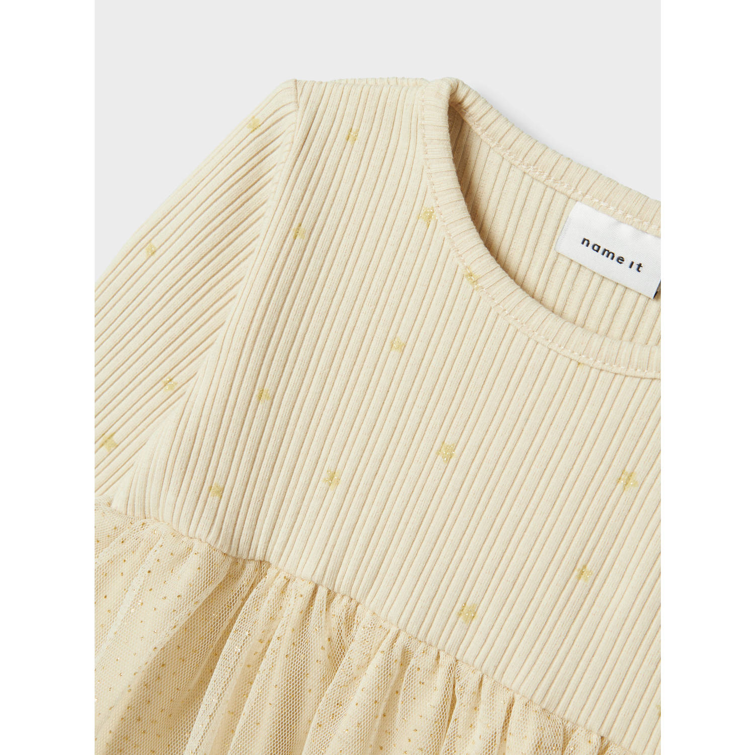 NAME IT BABY korte jurk glitter ecru