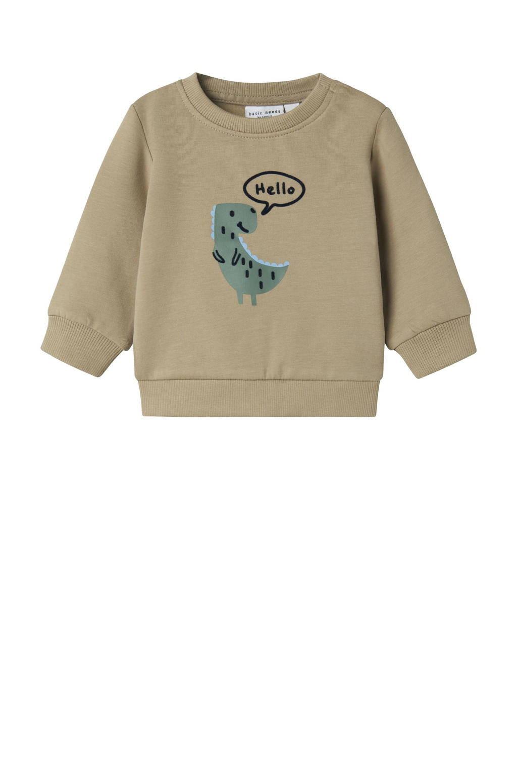 Lichtbruine jongens NAME IT BABY sweater met printopdruk, lange mouwen en ronde hals