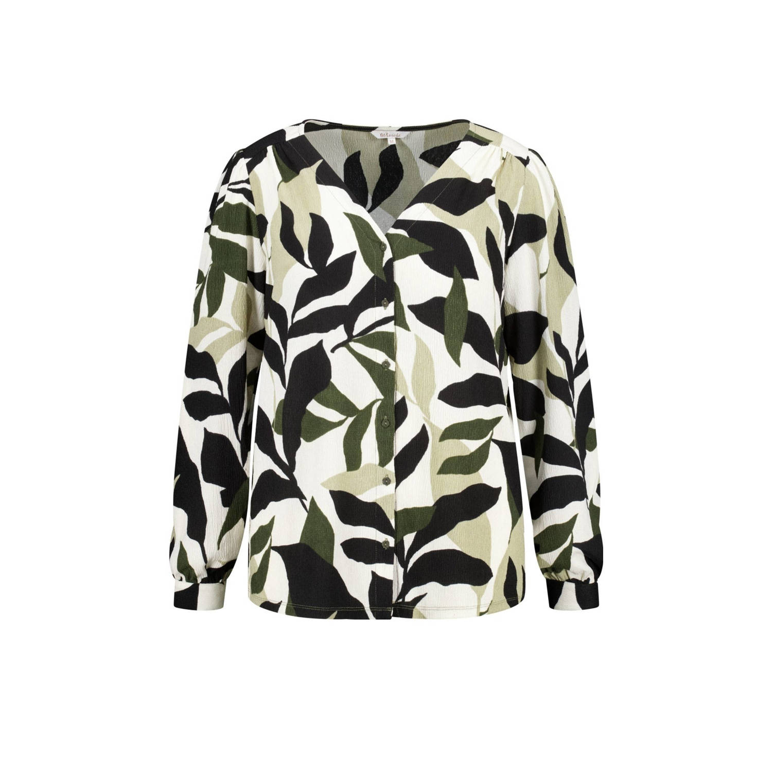 MS Mode blouse met all over print kaki zwart wit