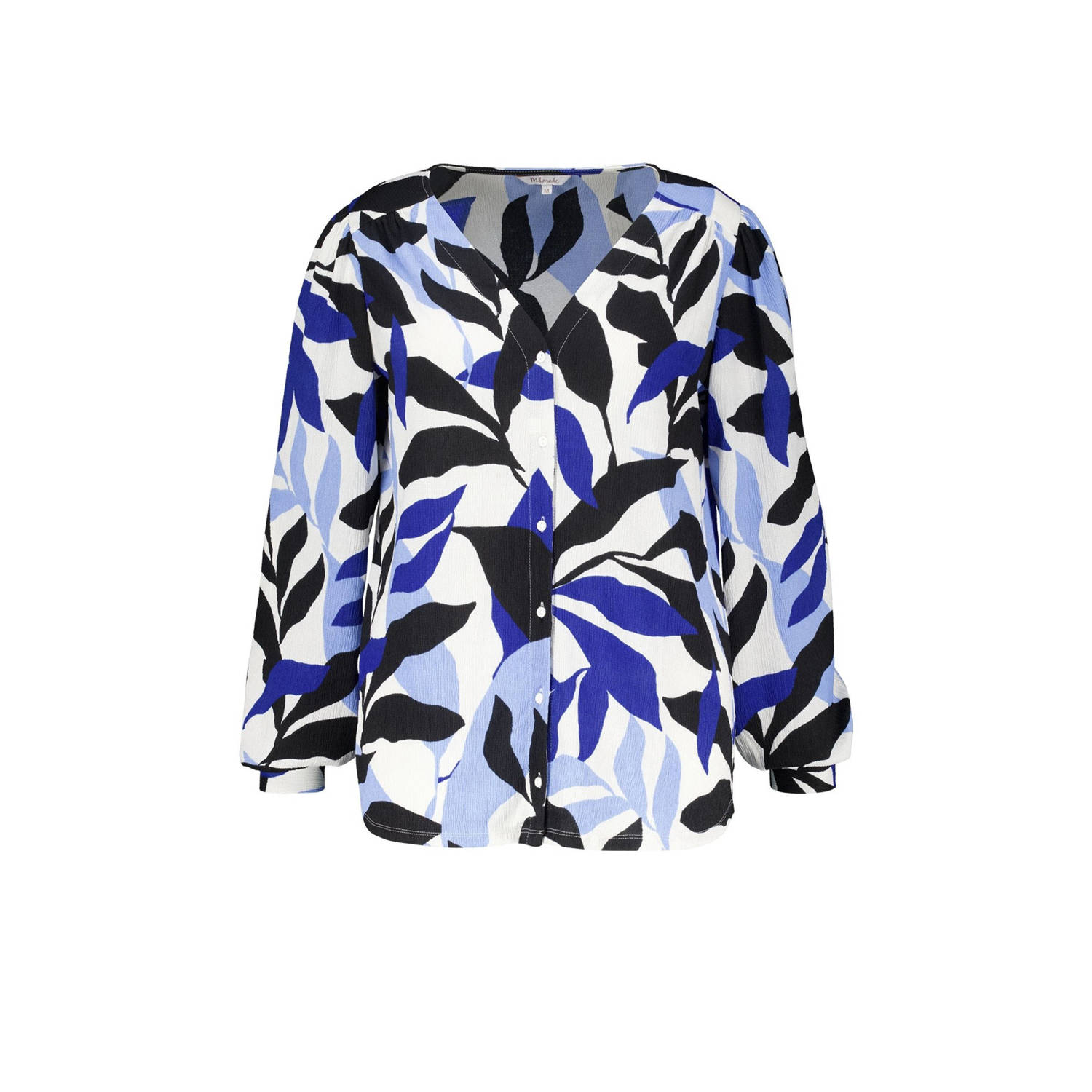 MS Mode blouse met all over print blauw zwart wit