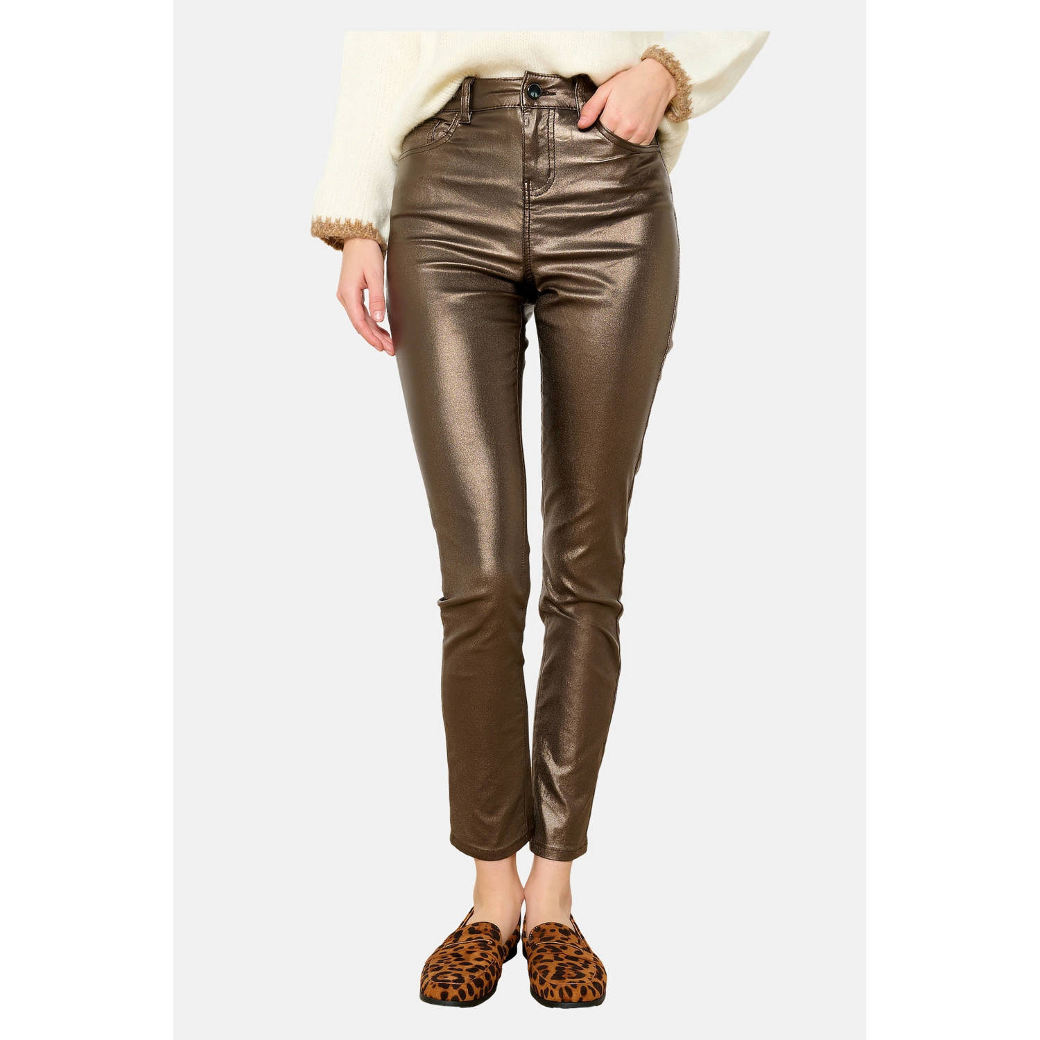 LOLALIZA coated slim fit broek koper