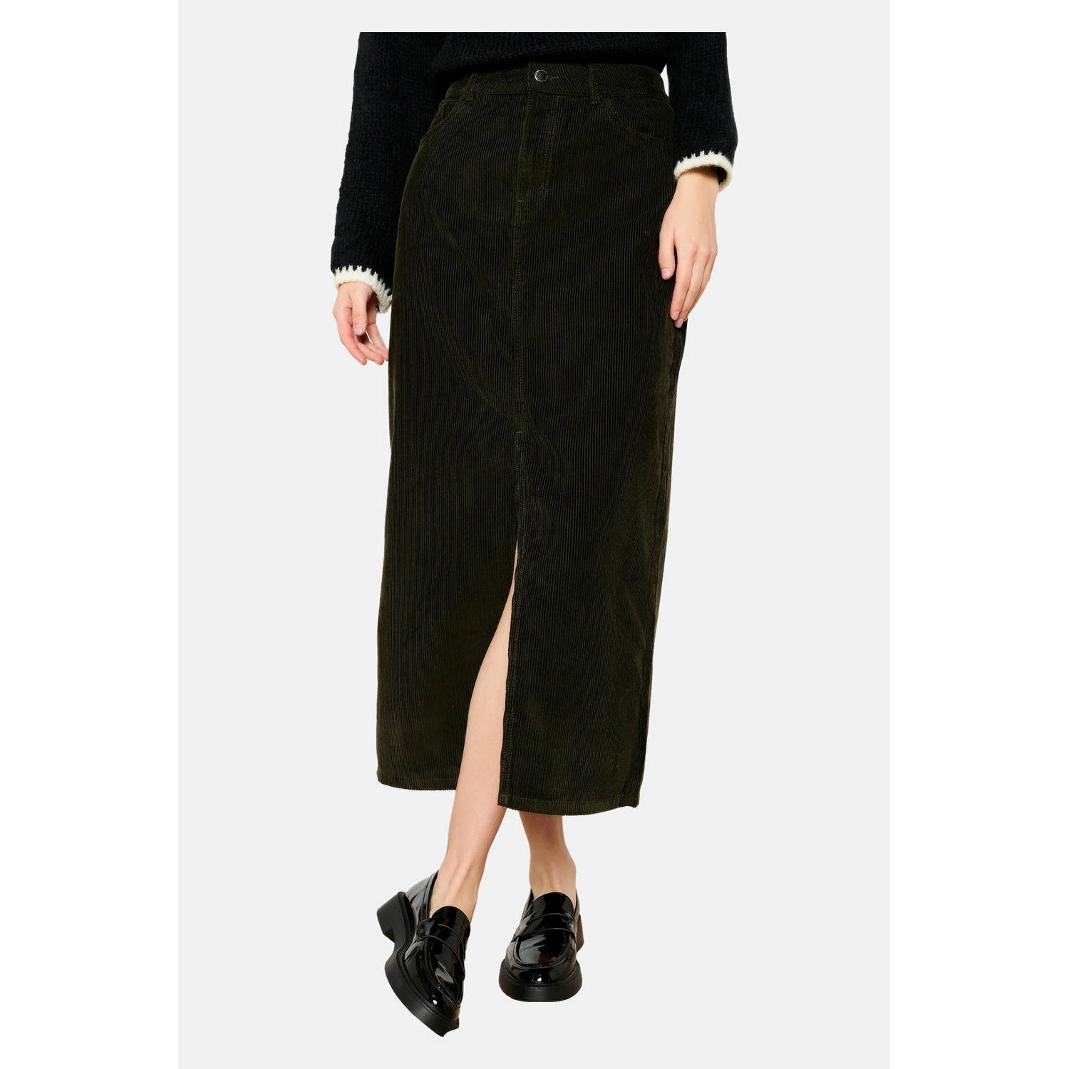 LOLALIZA corduroy midi rok donkergroen