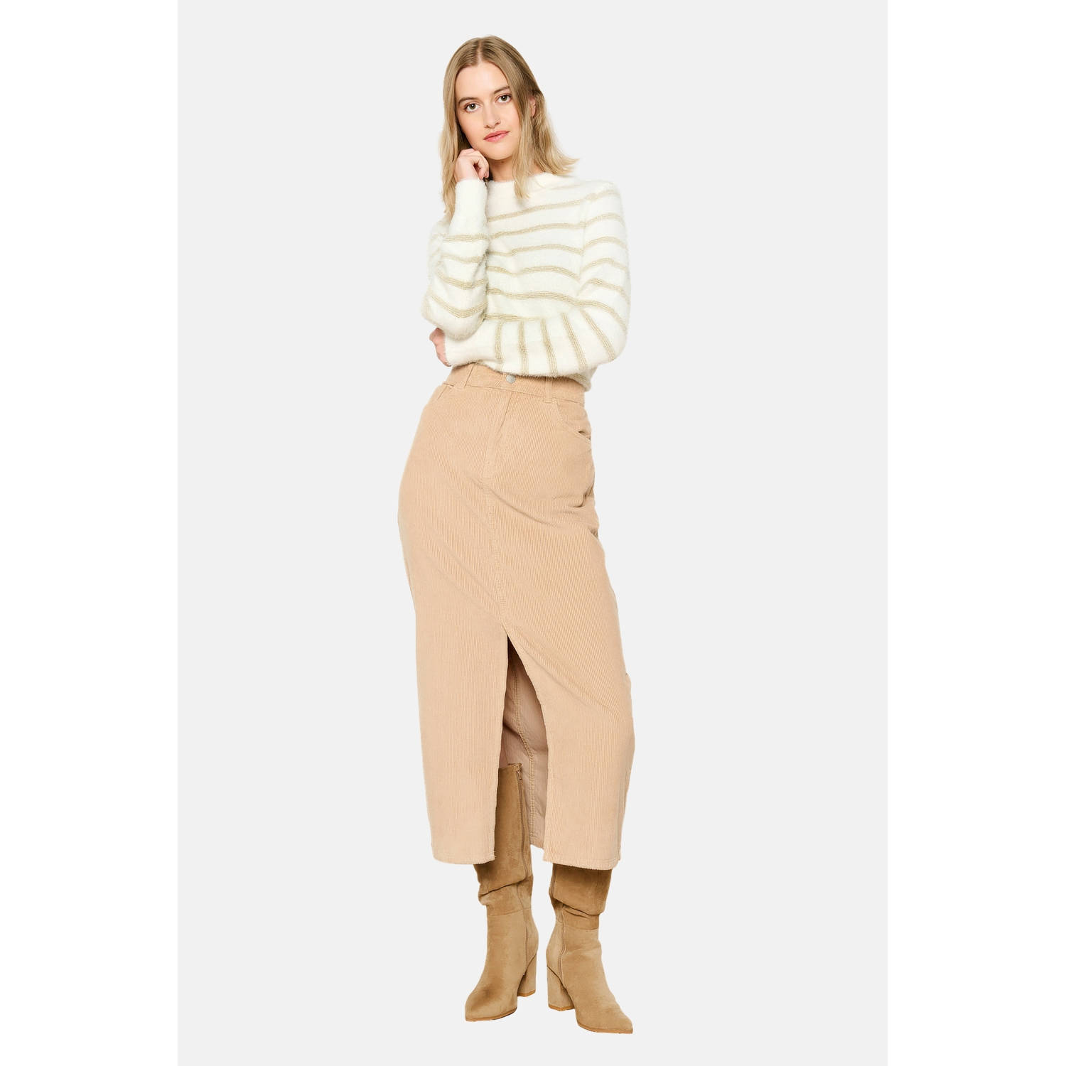 LOLALIZA corduroy midi rok beige