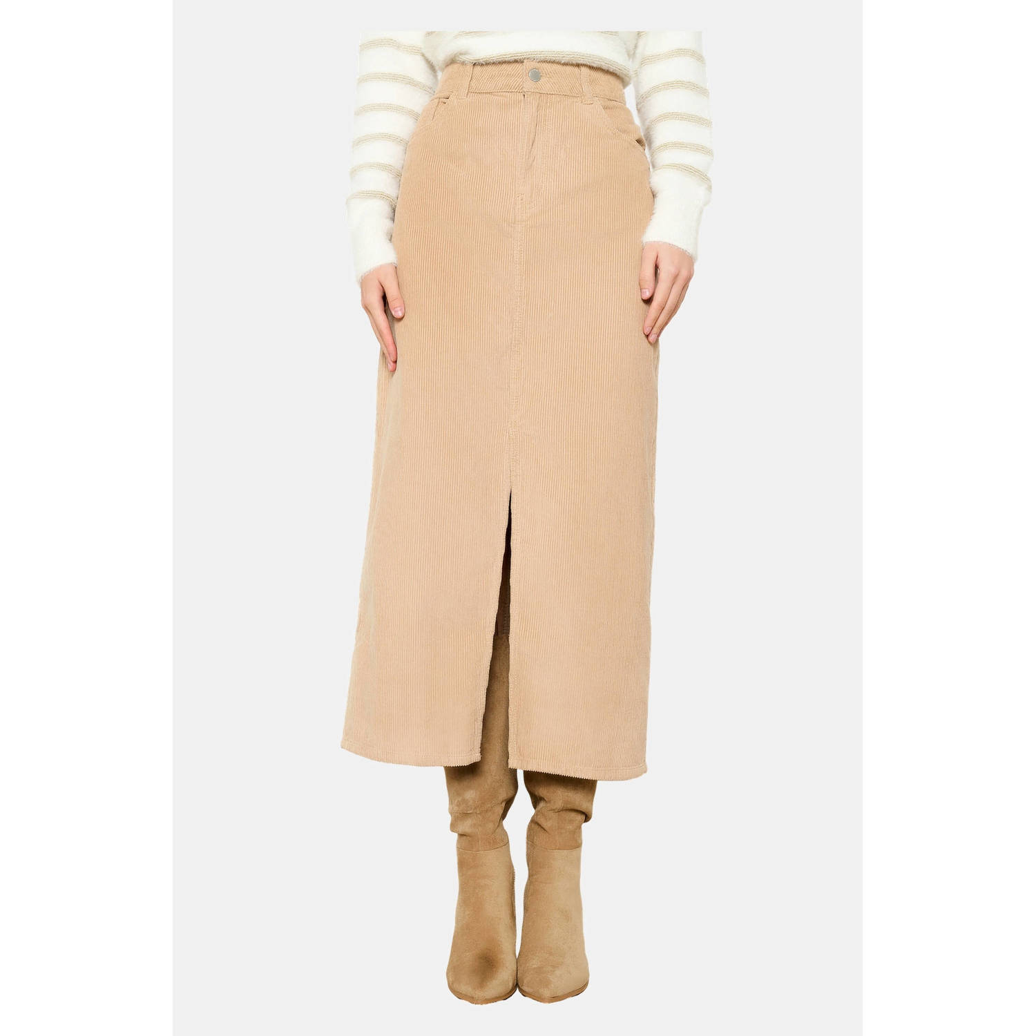 LOLALIZA corduroy midi rok beige