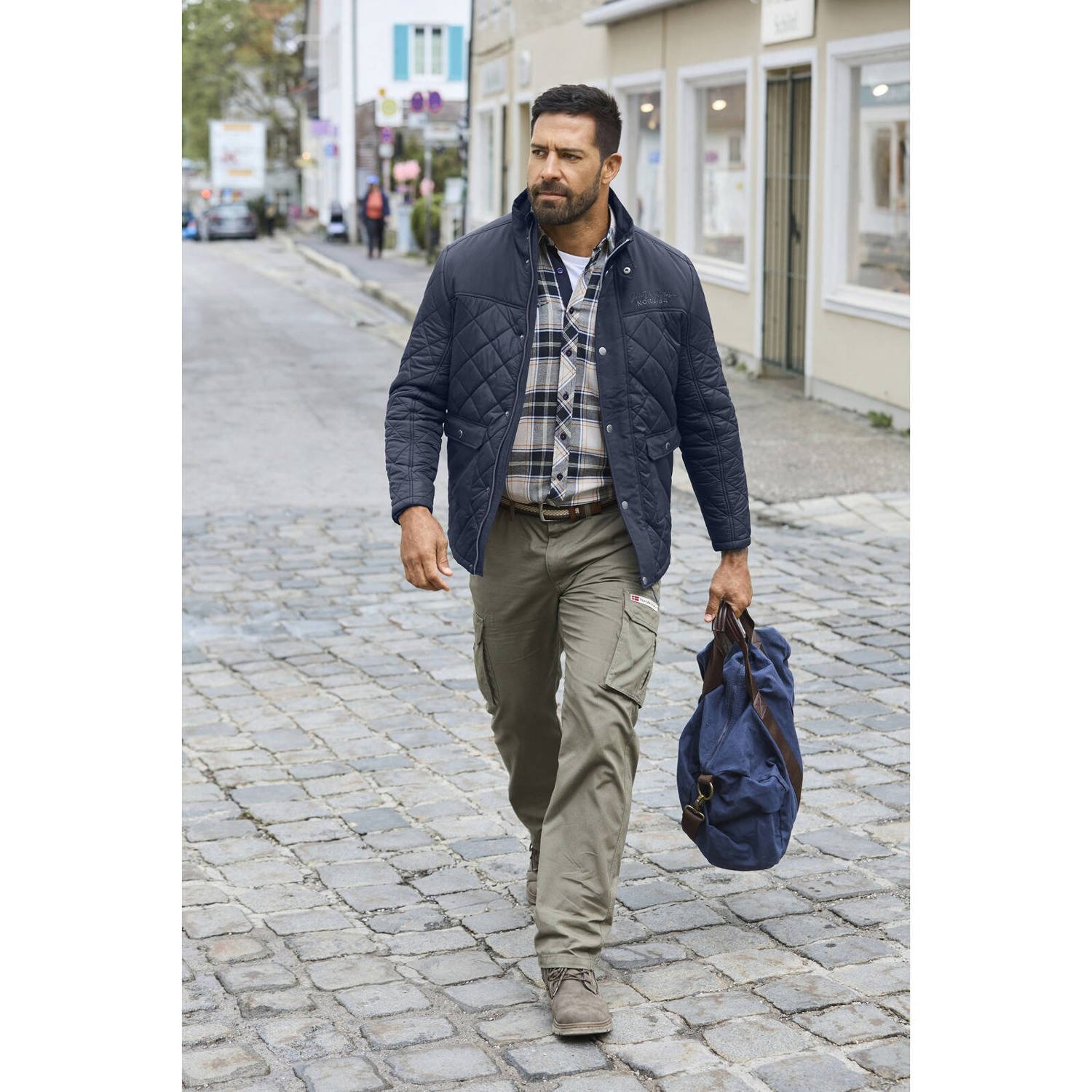 Jan Vanderstorm gewatteerde jas INGEDAL Plus Size donkerblauw