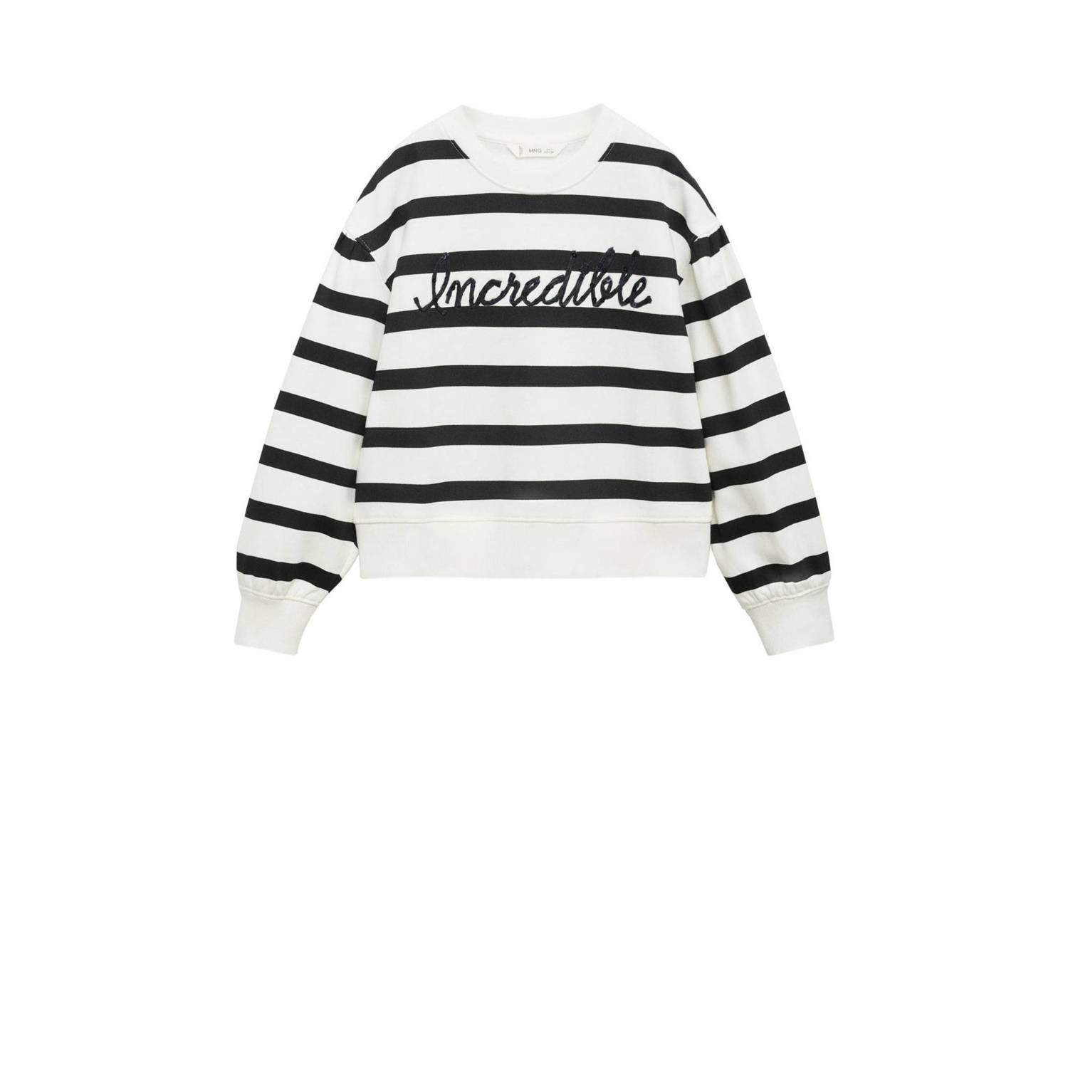 Mango Kids gestreepte sweater naturel wit zwart