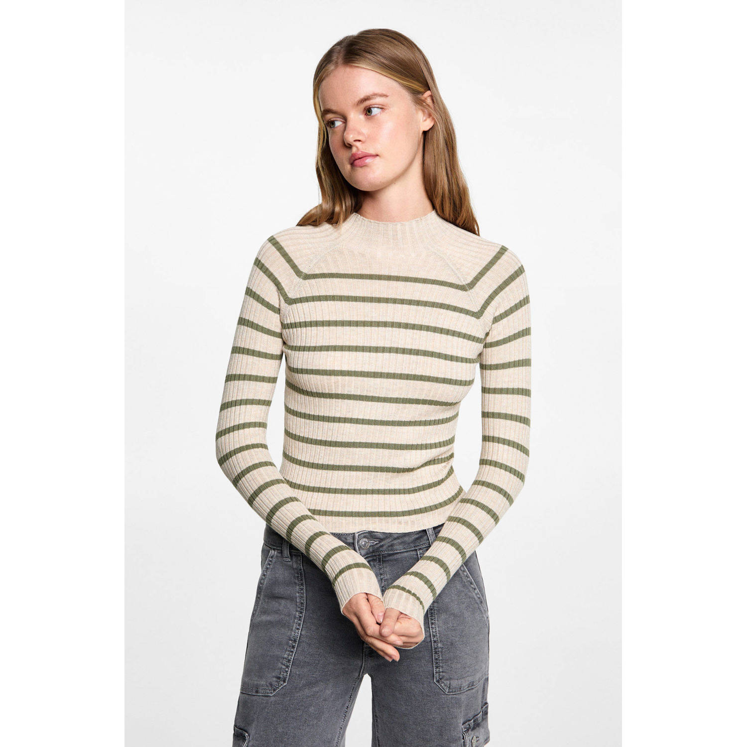 MANGO TEEN trui lichtbruin rib gebreid
