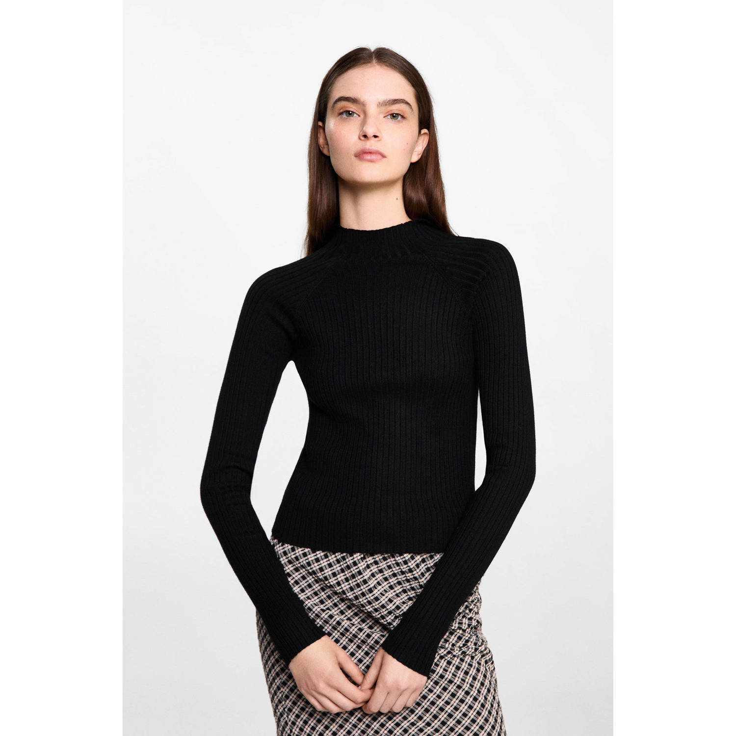 MANGO TEEN trui zwart rib gebreid