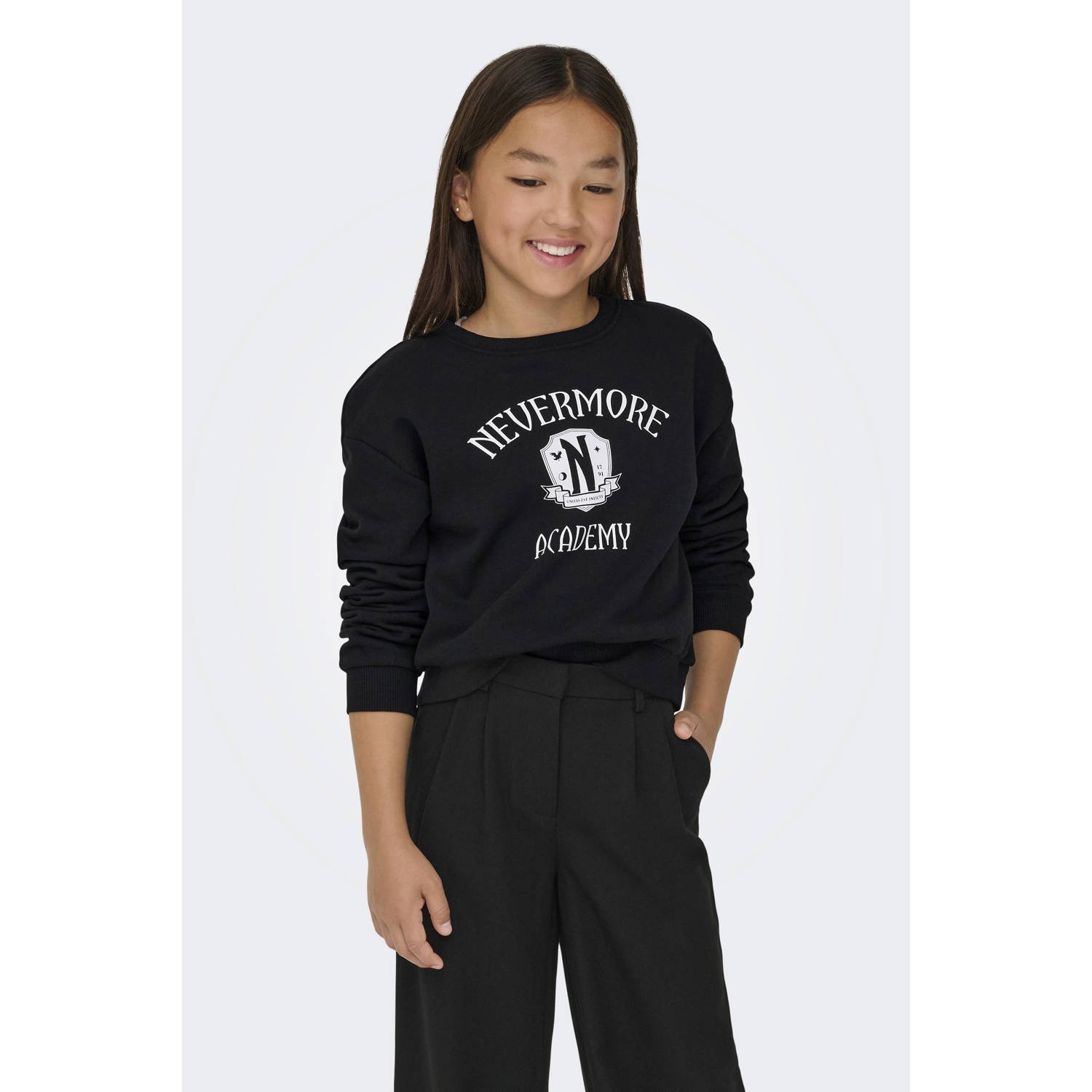 ONLY KIDS GIRL sweater met Wednesday print zwart