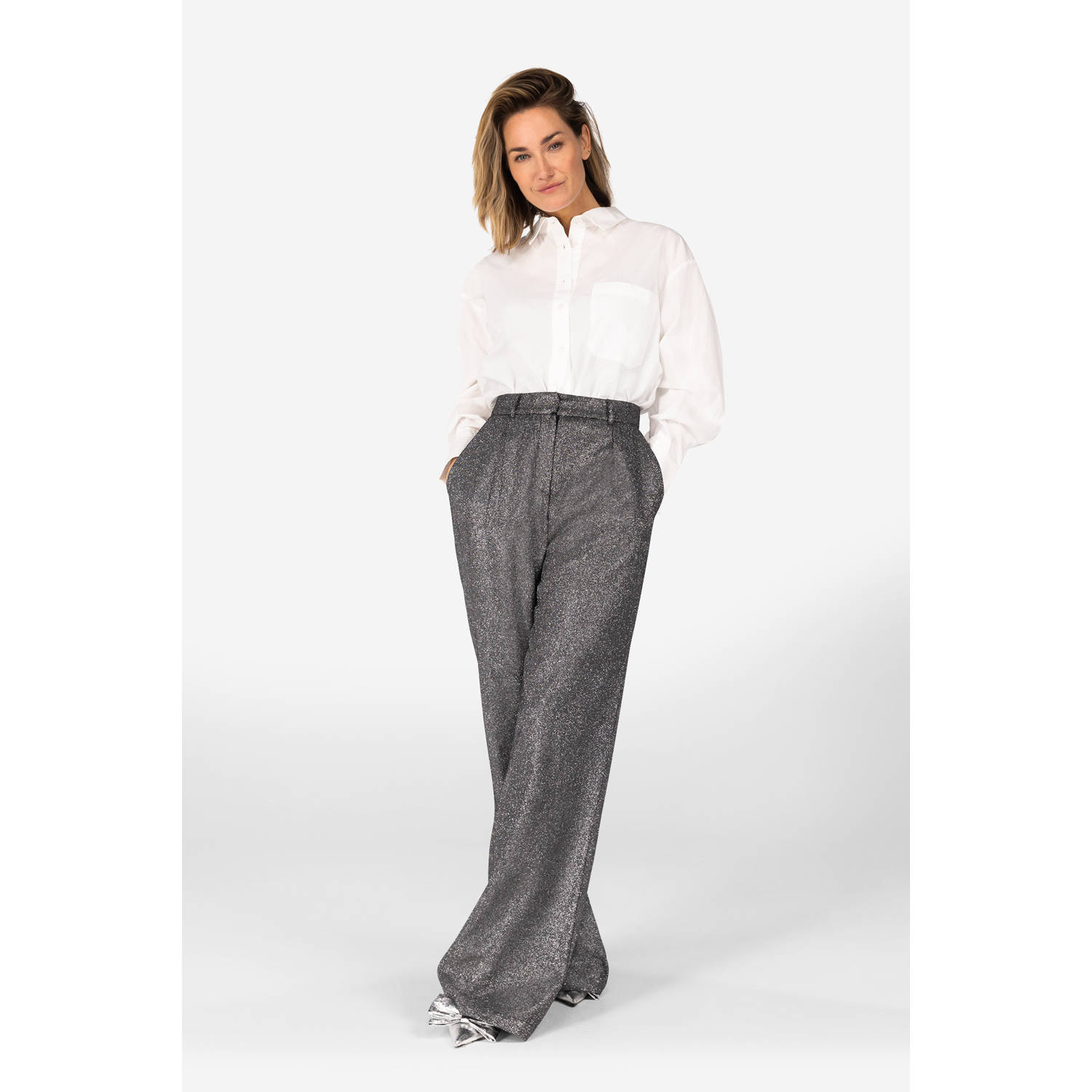 IBANA high waist wide leg pantalon Puyo zilver