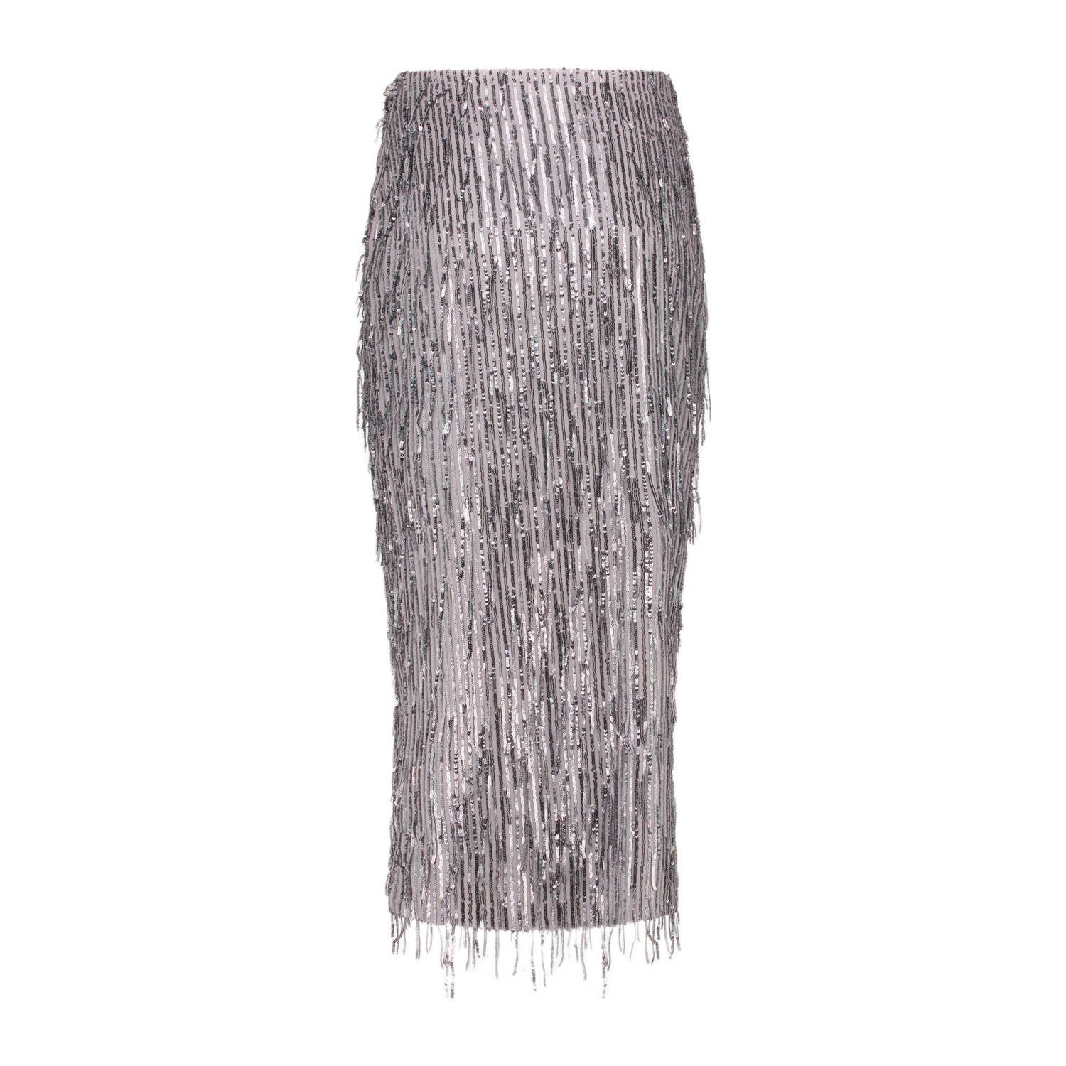 IBANA midi pailletten rok zilver