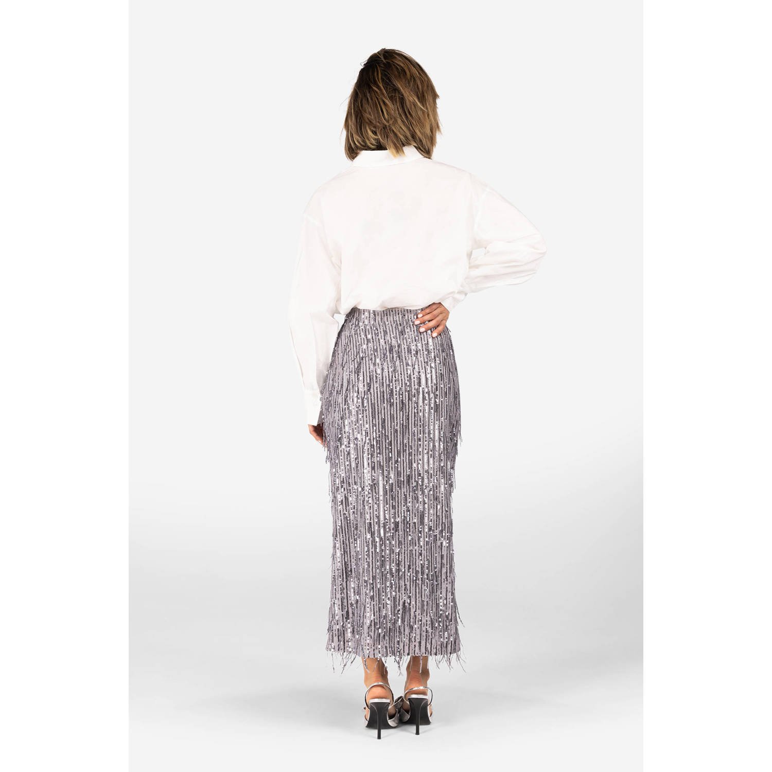 IBANA midi pailletten rok zilver