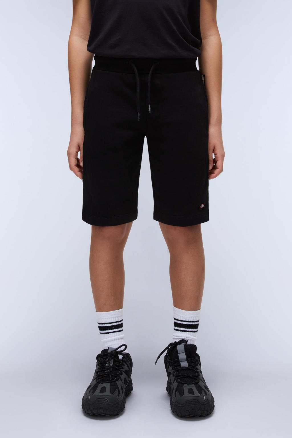 Zwarte jongens Napapijri sweatshort van katoen met elastische tailleband met koord en effen