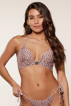 voorgevormde triangel bikinitop met lurex beige/bruin
