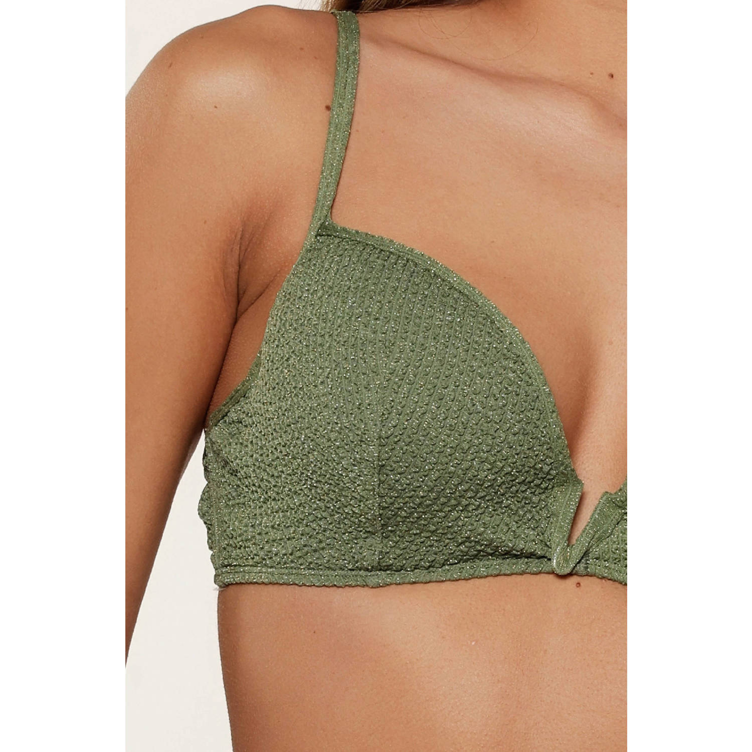LingaDore voorgevormde beugel bikinitop met ribstructuur en lurex olijfgroen