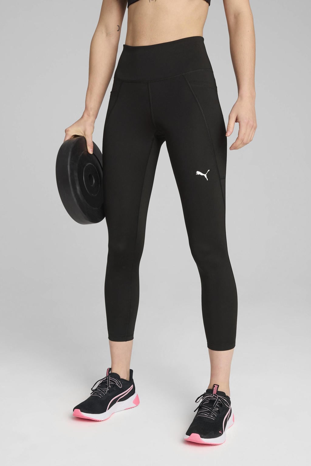 Zwarte dames Puma sportlegging Essential Tight 7 8 van polyester met slim fit, elastische tailleband en effen