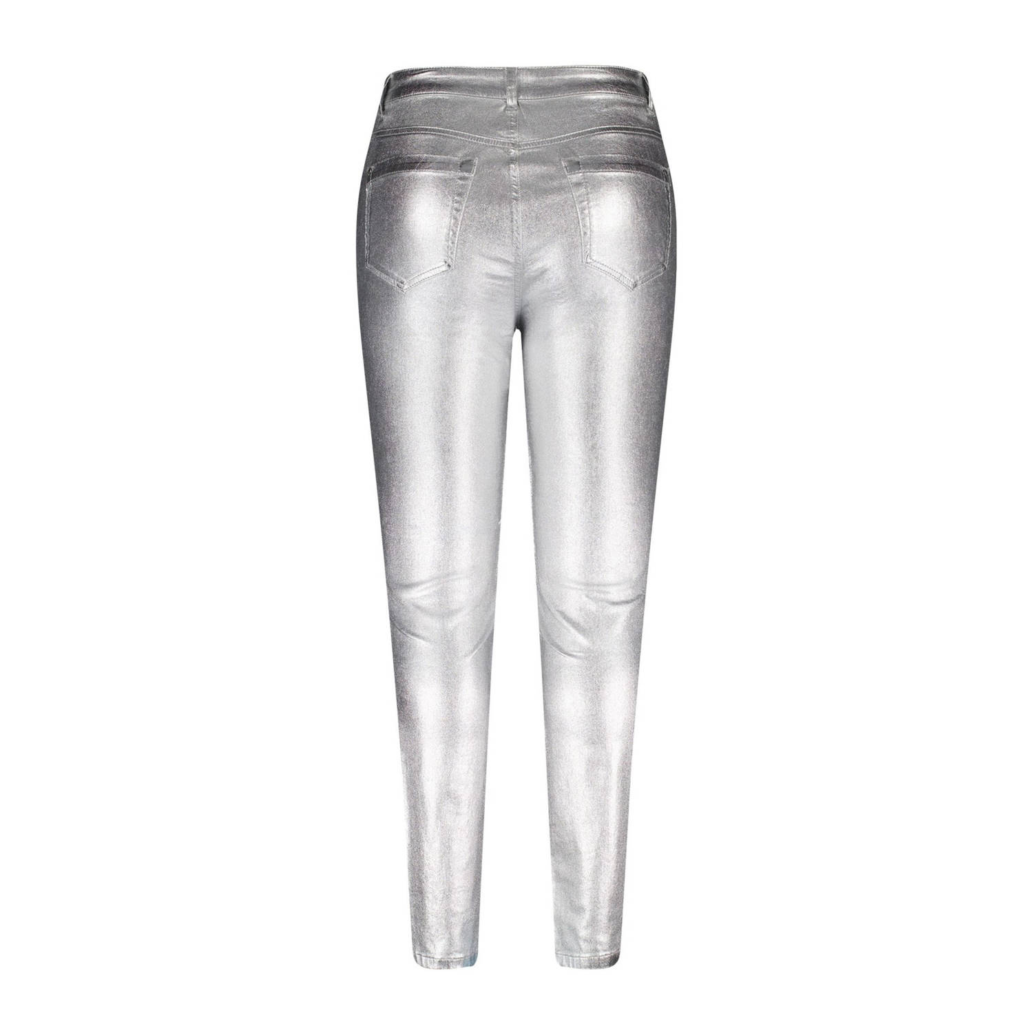 MS Mode slim coated broek zilver