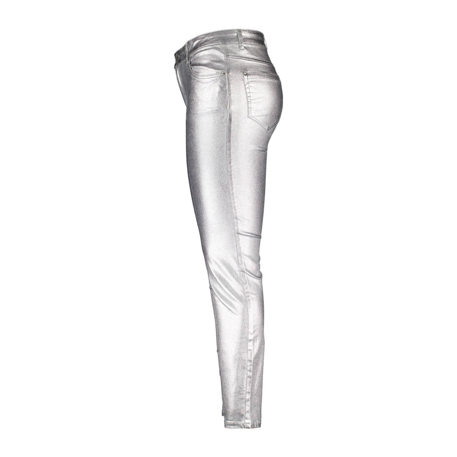 MS Mode slim coated broek zilver