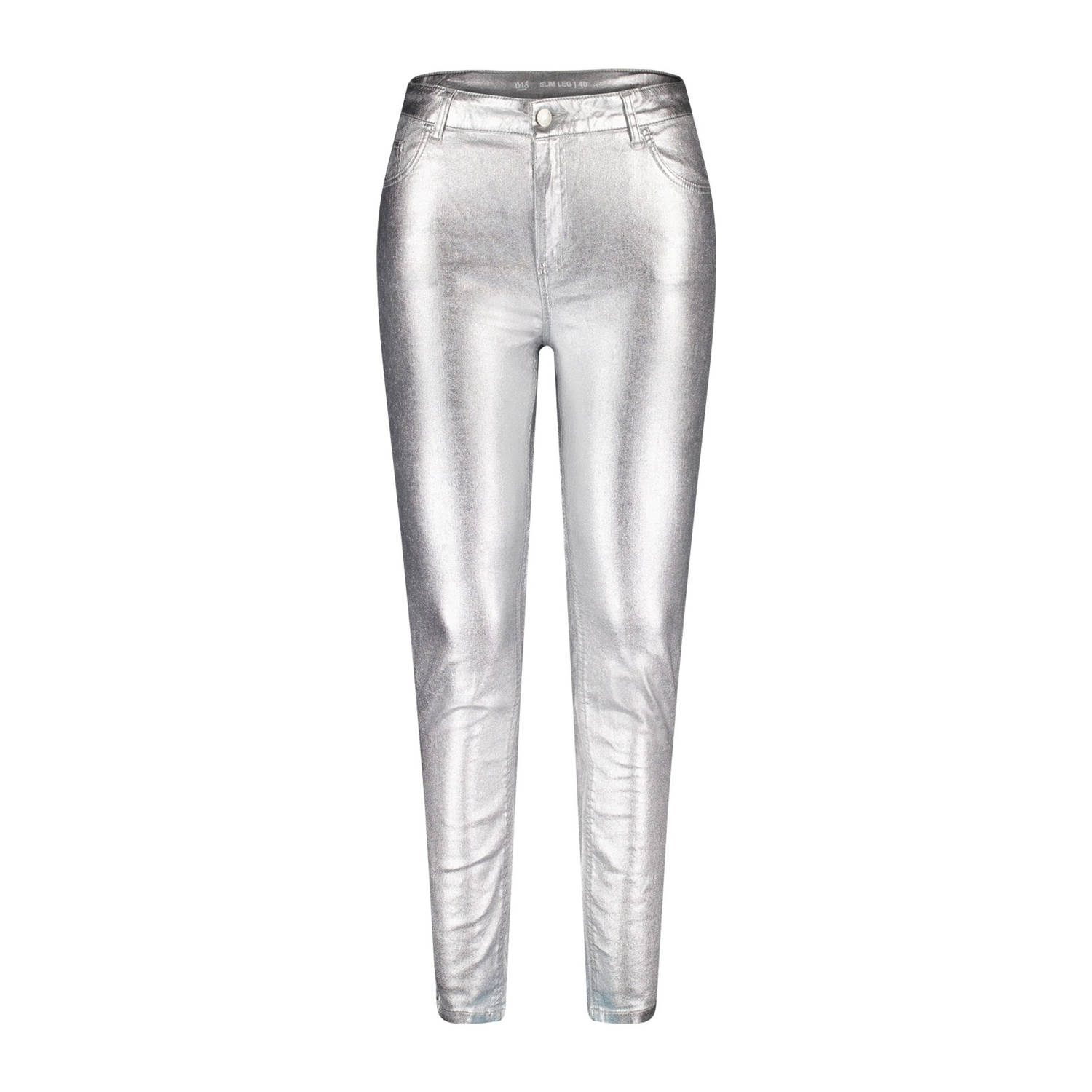 MS Mode slim coated broek zilver