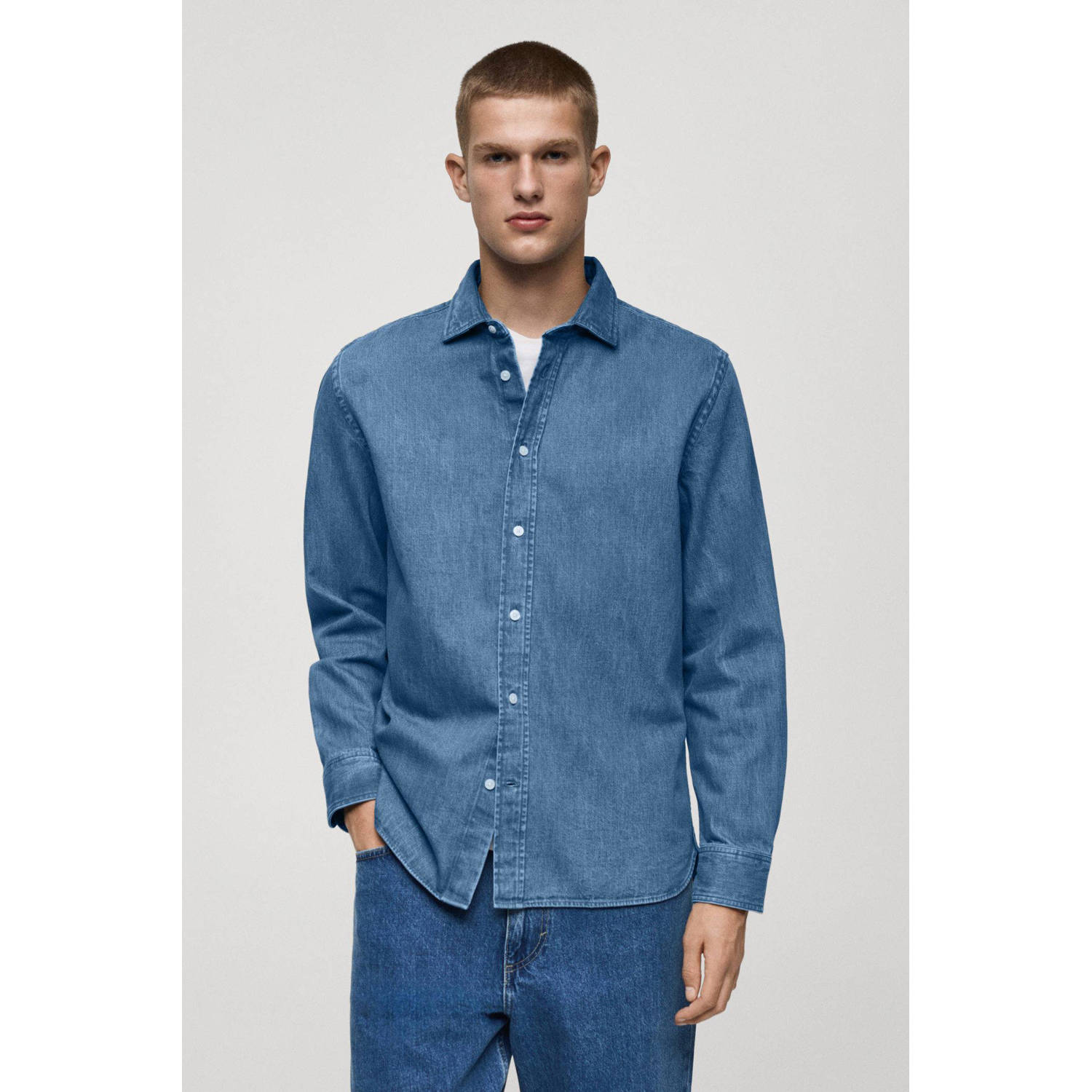 Mango Man casual overhemd blauw