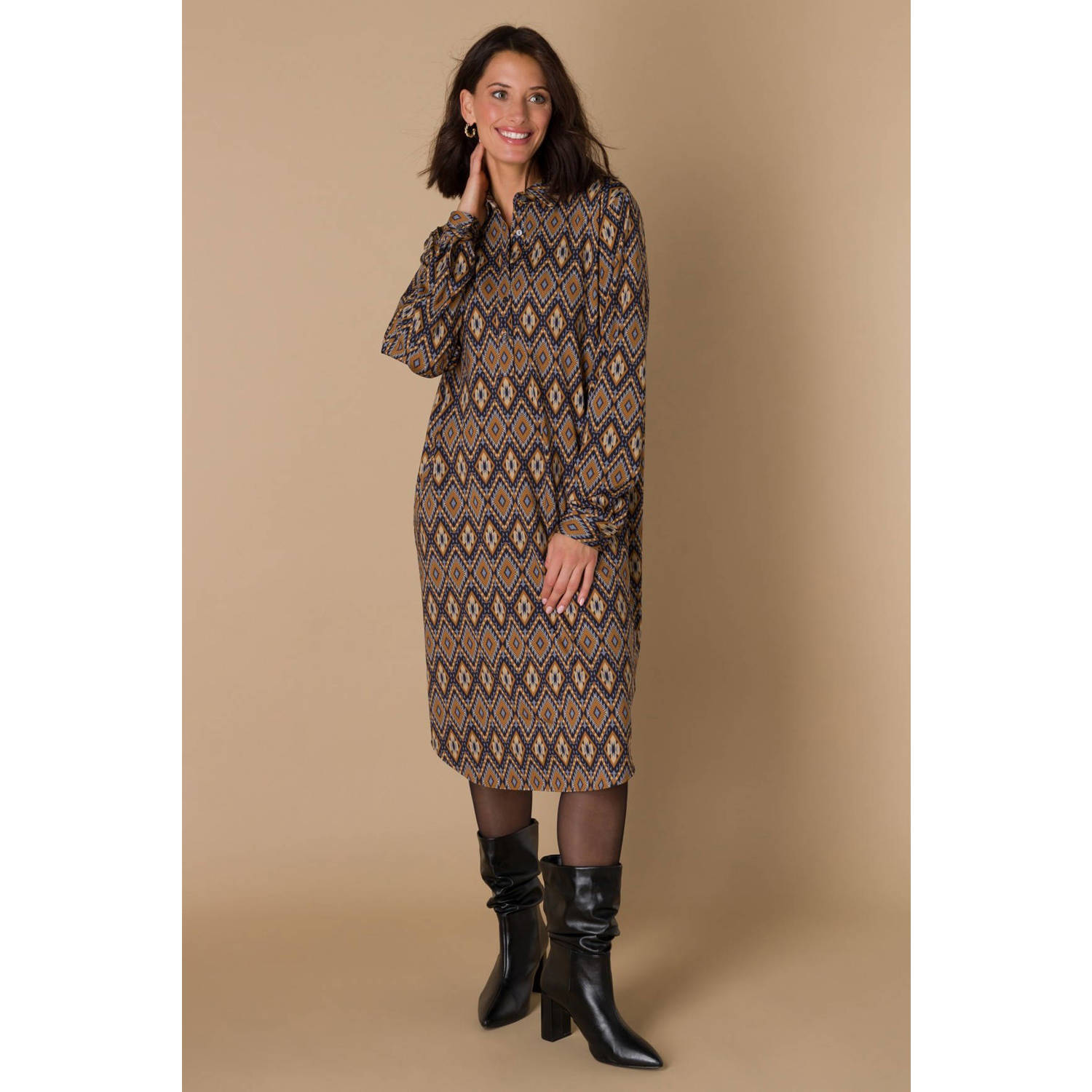 Ivy Beau blousejurk van jersey bruin