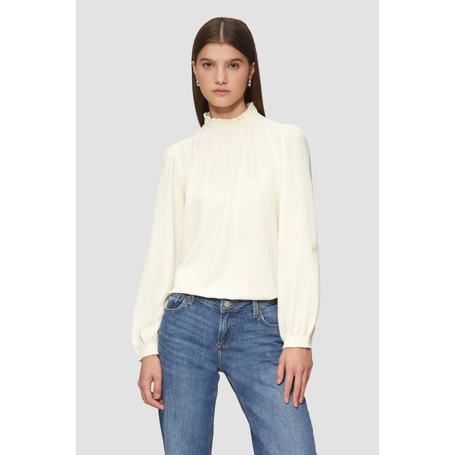 Q S designed by Blouse met lange mouwen met gemockte staande kraag