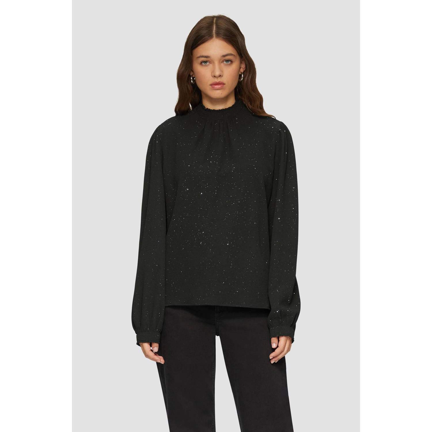 Q S designed by Blouse met lange mouwen met gemockte staande kraag