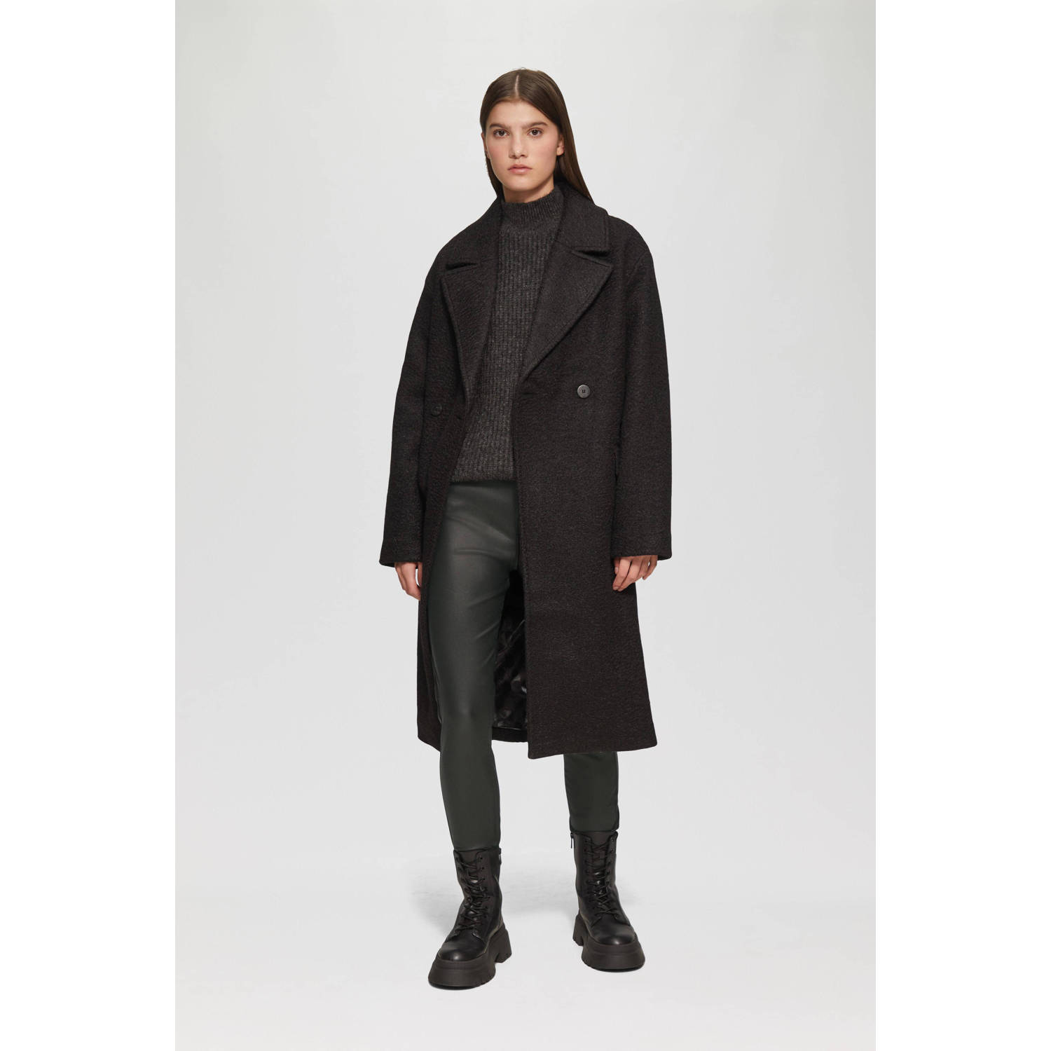 Q S by s.Oliver skinny regular waist coated broek zwart