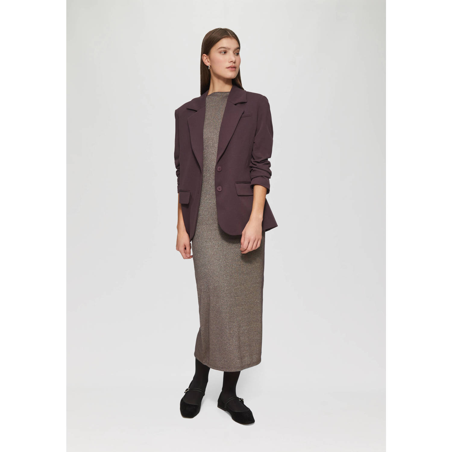 Q S by s.Oliver midi jurk gebreid taupe met lurex