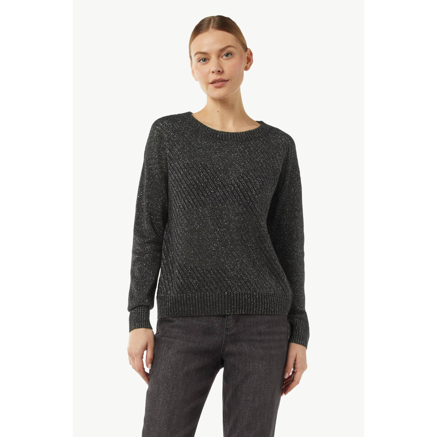 Comma casual identity gebreide trui zwart lurex