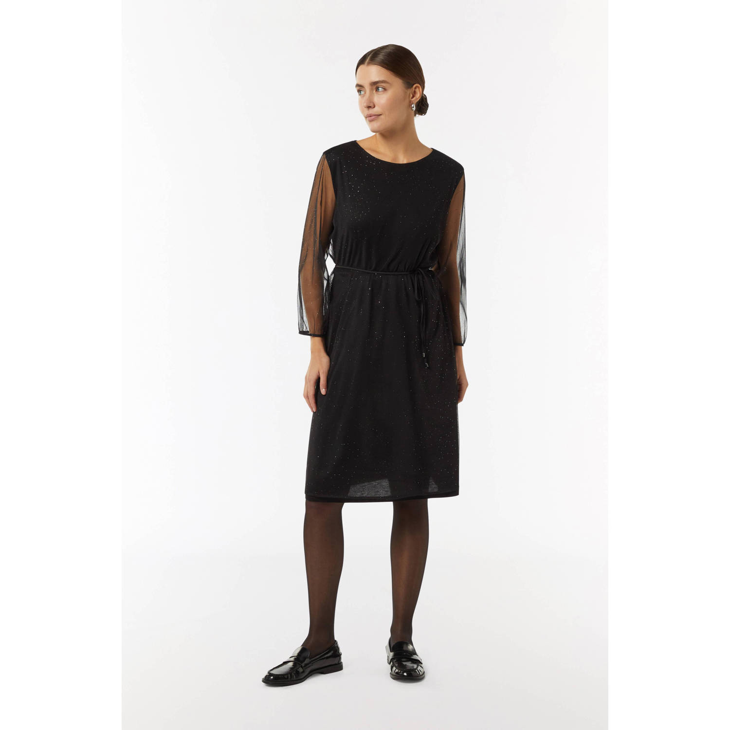 comma mesh jurk zwart met glitter