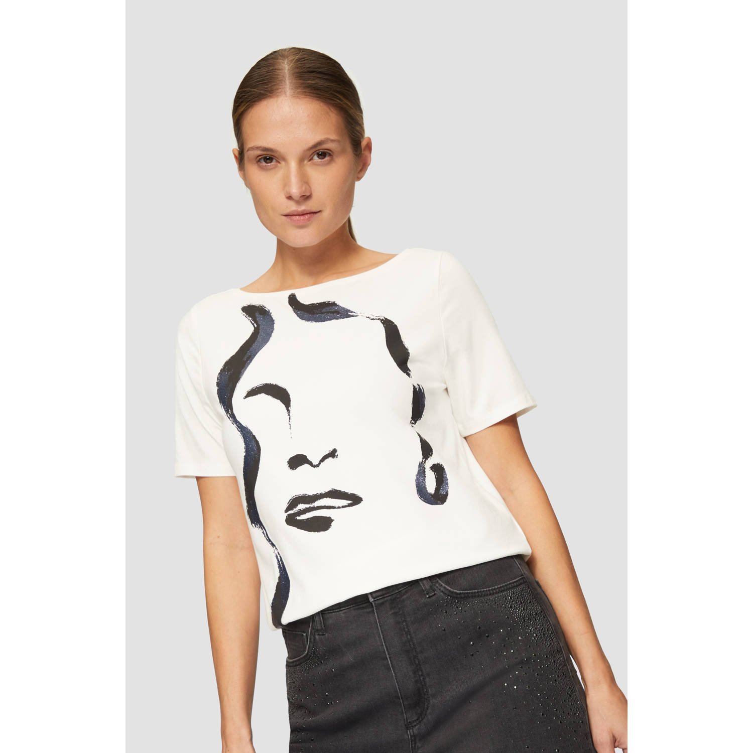 s.Oliver BLACK LABEL T-shirt met printopdruk en glitters ecru