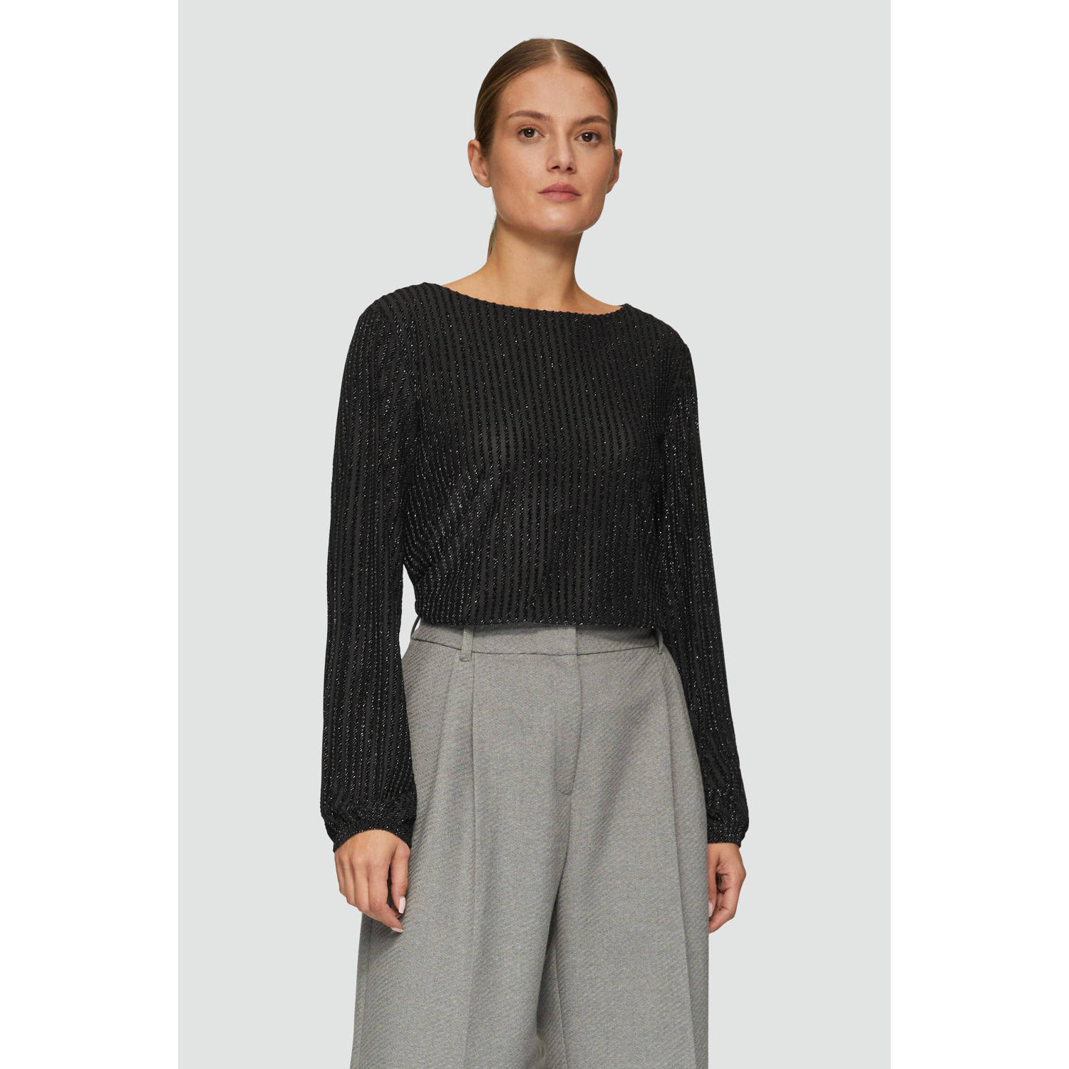 S.Oliver BLACK LABEL Regular fit blouse met elastische boordjes en zoom