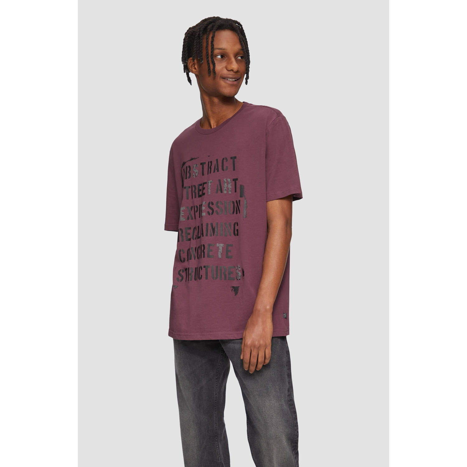 Q S by s.Oliver T-shirt met printopdruk paars