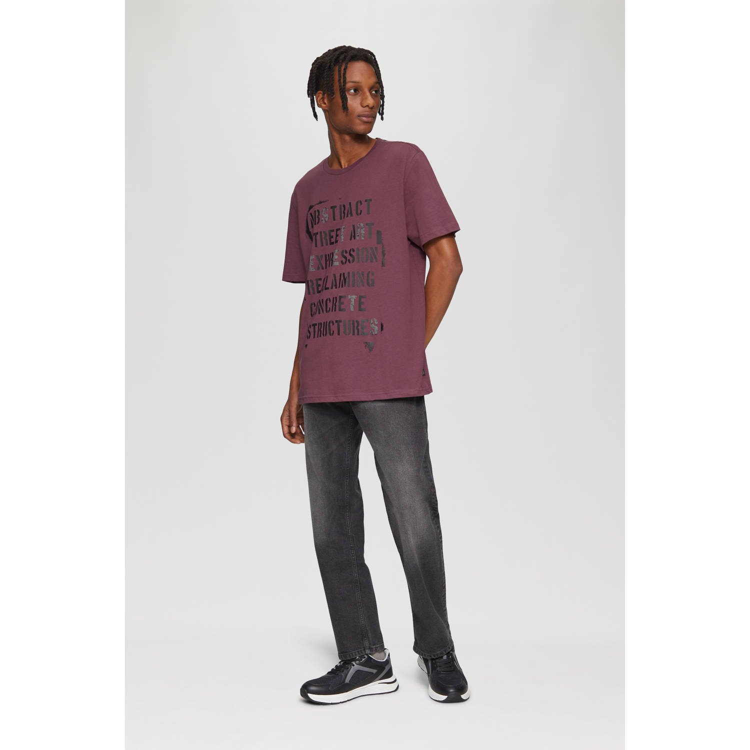 Q S by s.Oliver T-shirt met printopdruk paars