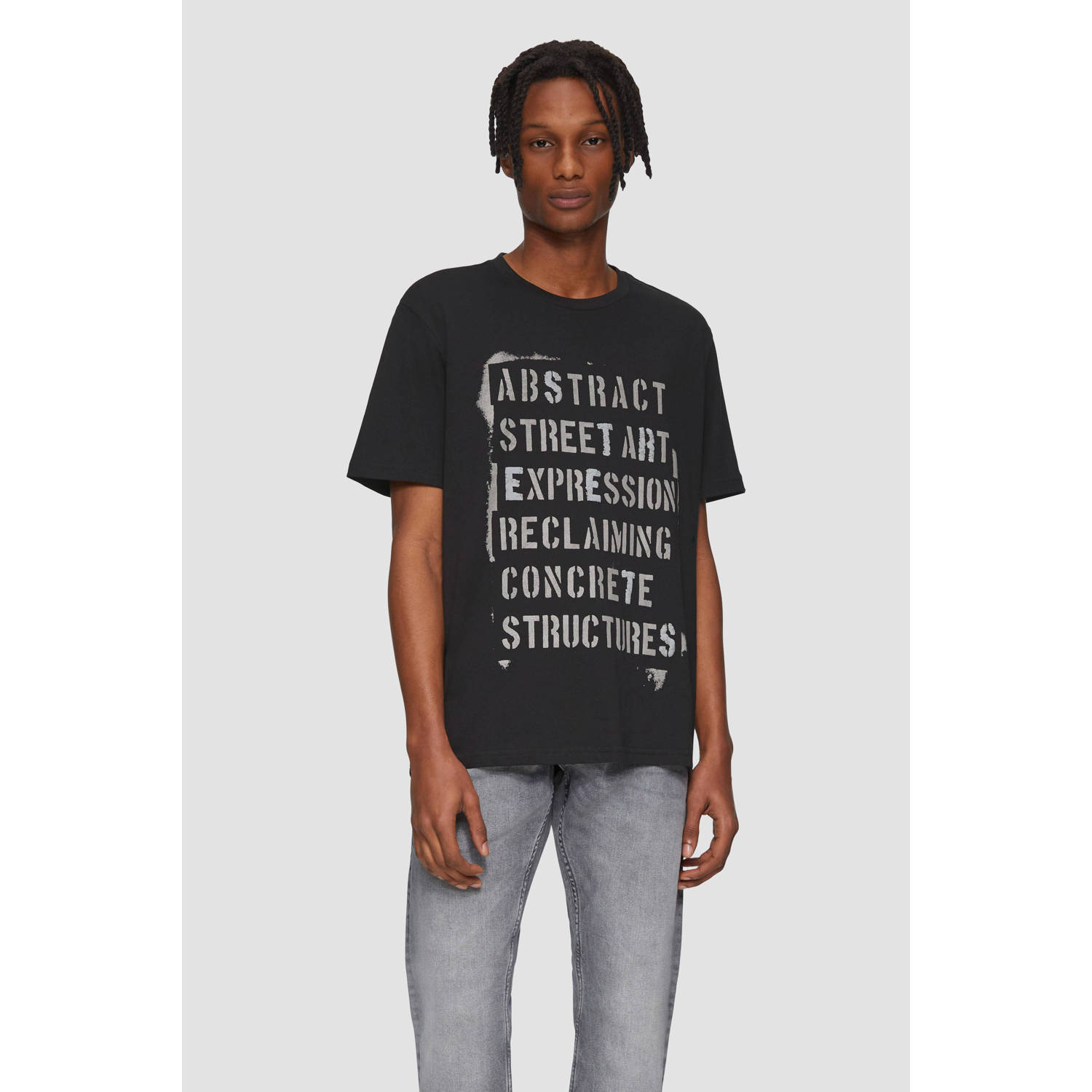 Q S by s.Oliver T-shirt met printopdruk zwart
