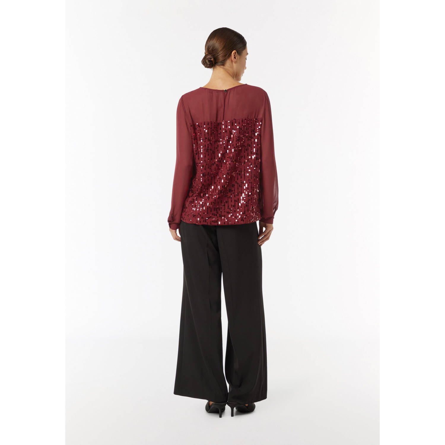 comma blousetop met pailletten donkerrood