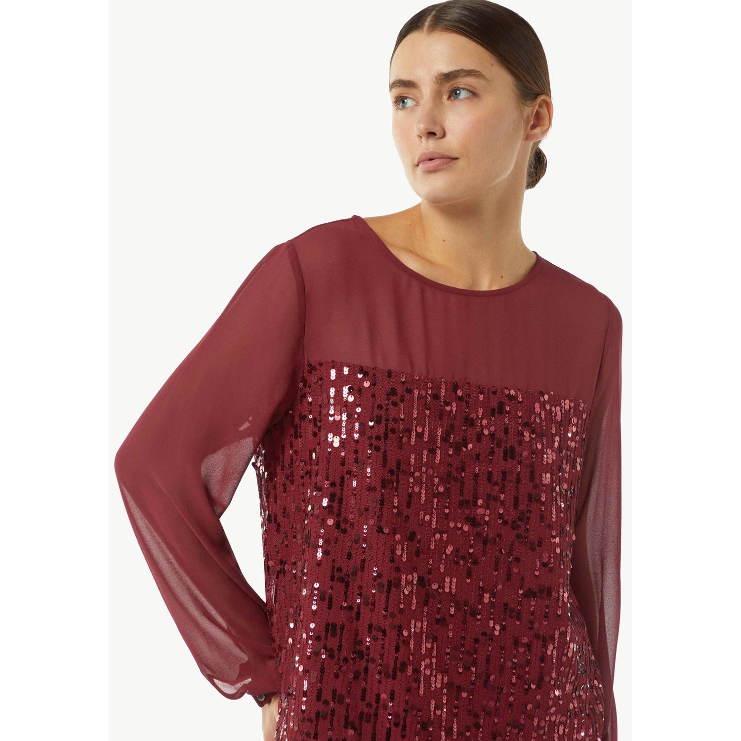 comma blousetop met pailletten donkerrood