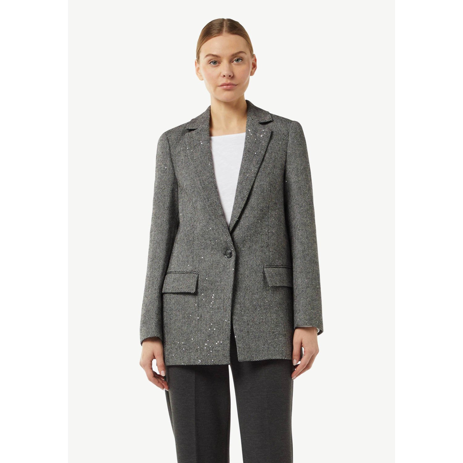 Comma casual identity regular blazer grijs met pailletten