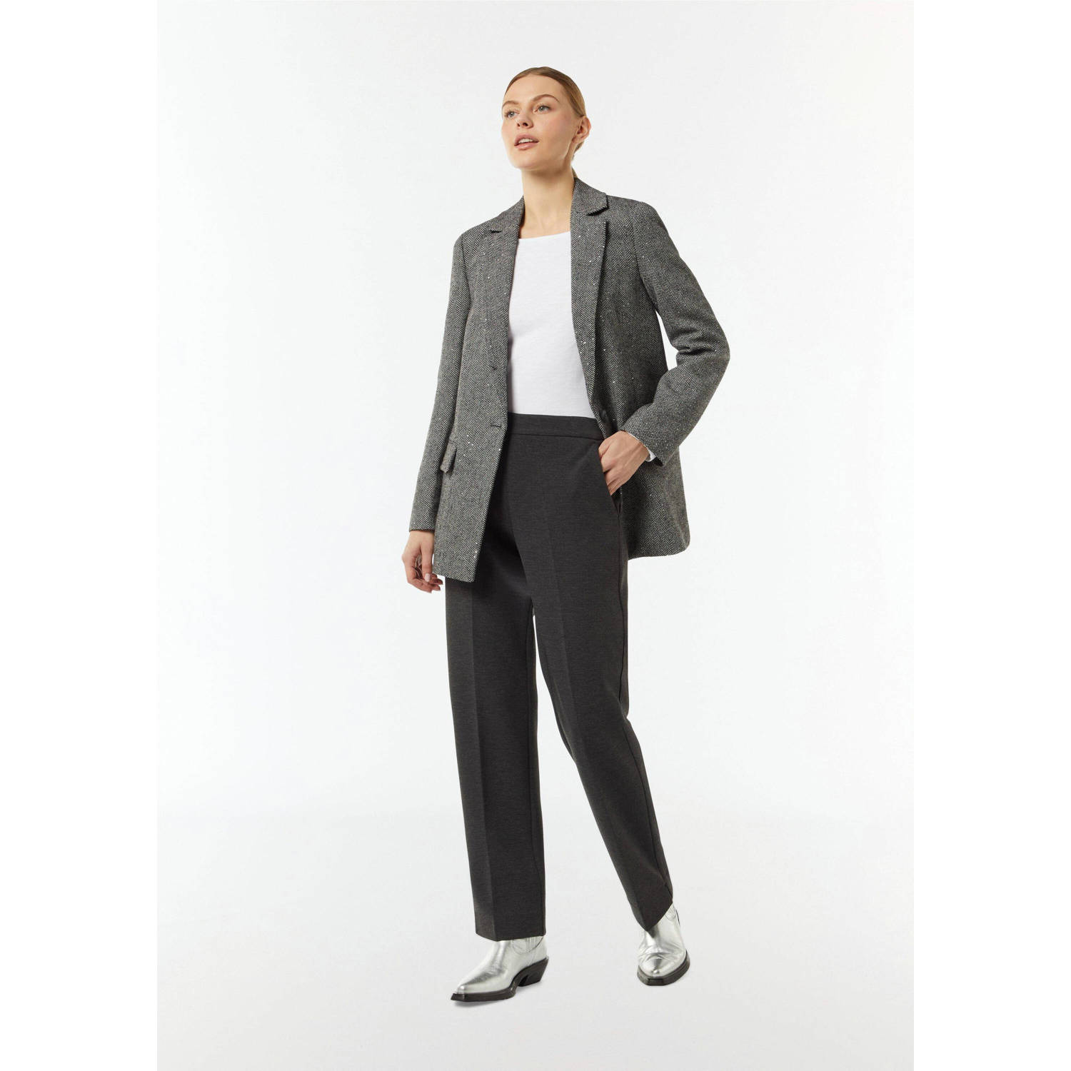 comma casual identity regular blazer grijs met pailletten