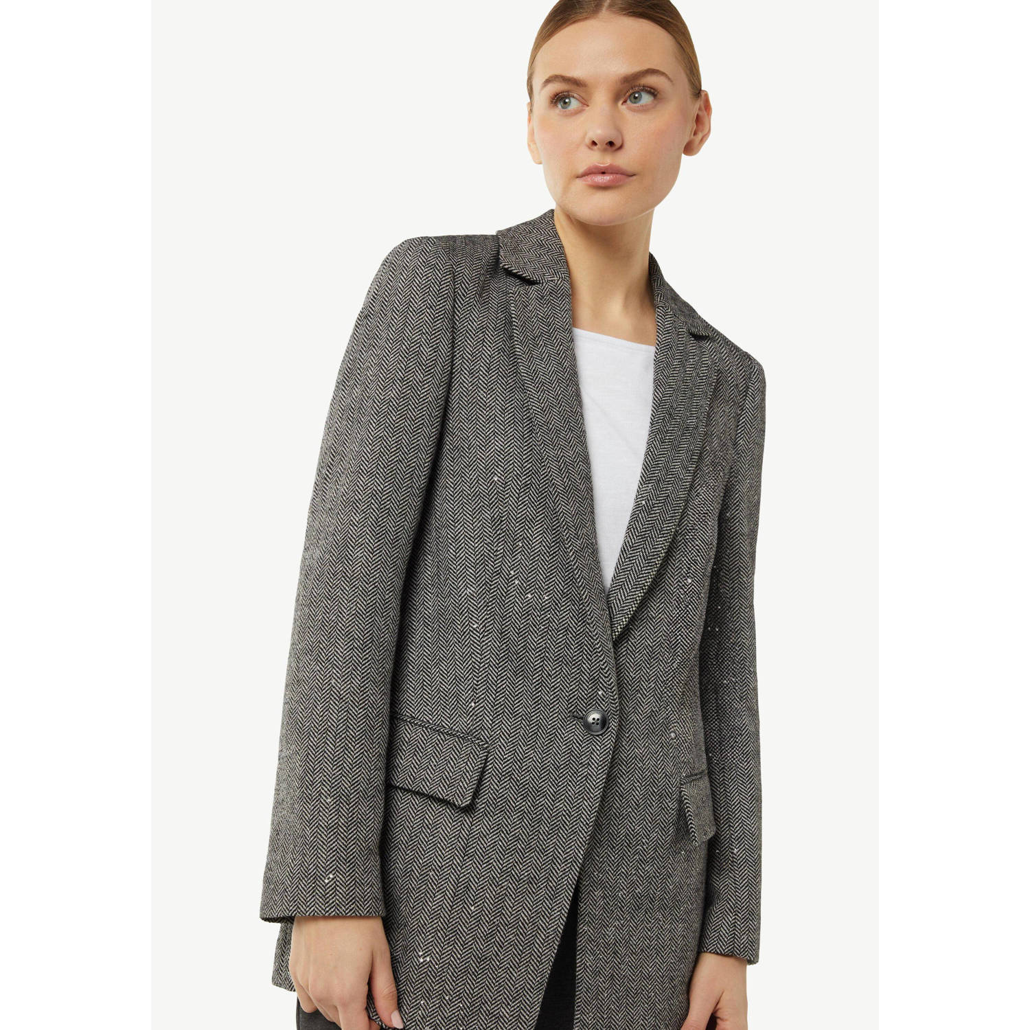 comma casual identity regular blazer grijs met pailletten