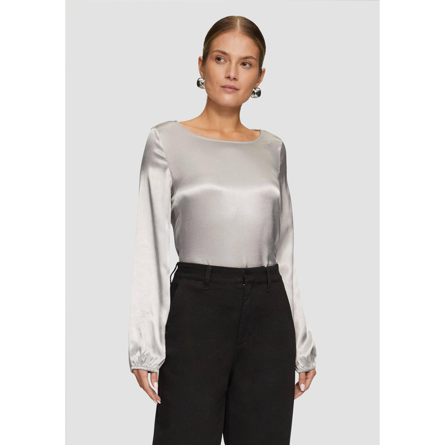 S.Oliver BLACK LABEL satijnen blousetop lichtgrijs