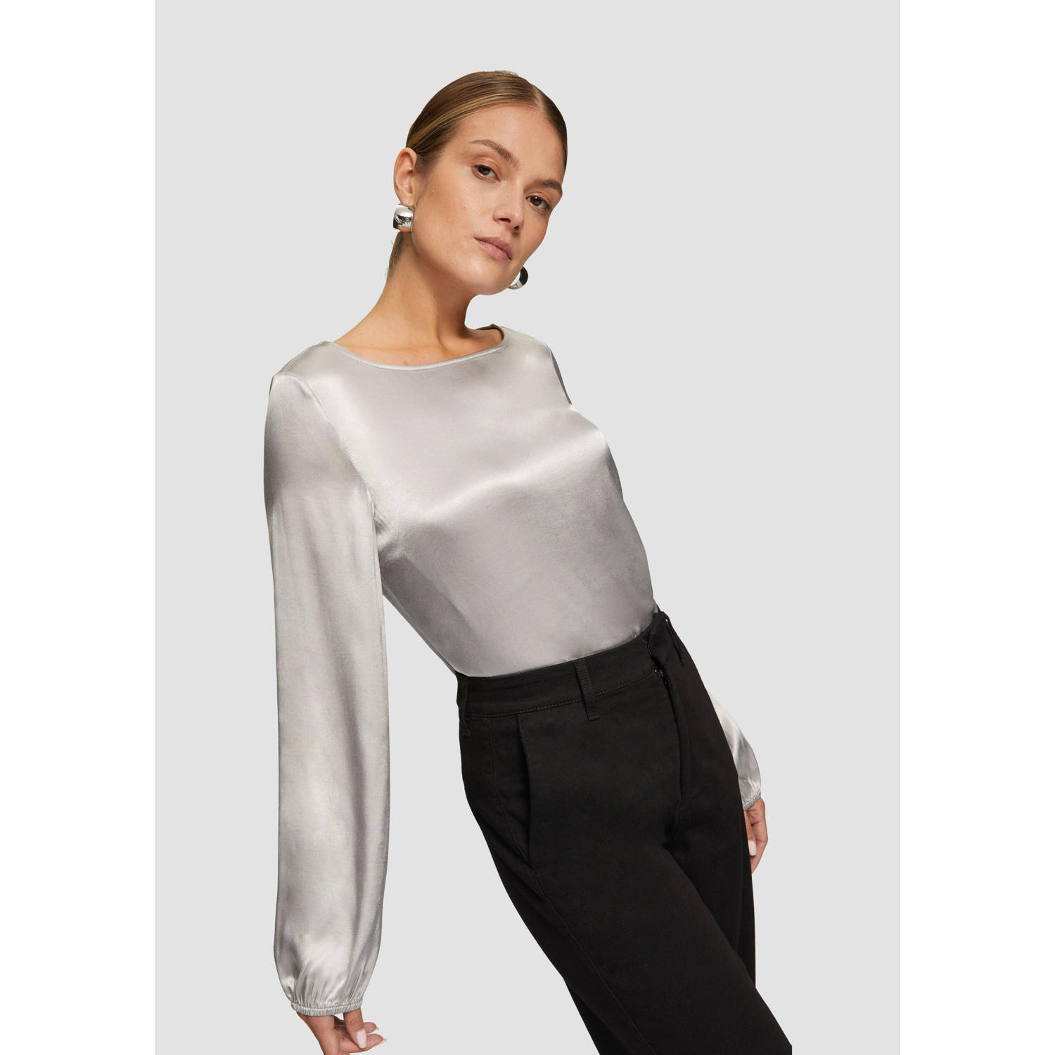 s.Oliver BLACK LABEL satijnen blousetop lichtgrijs