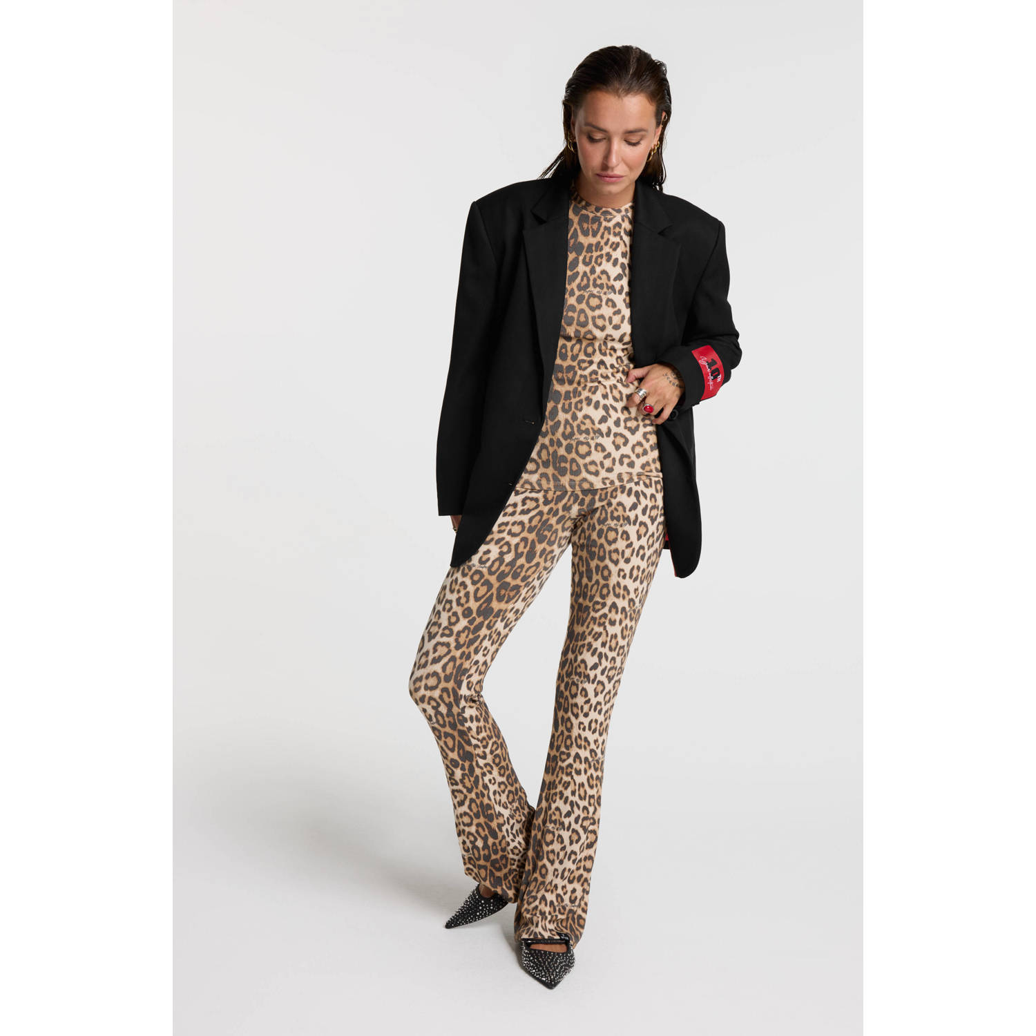 Alix the Label high waist flared broek met panterprint bruin